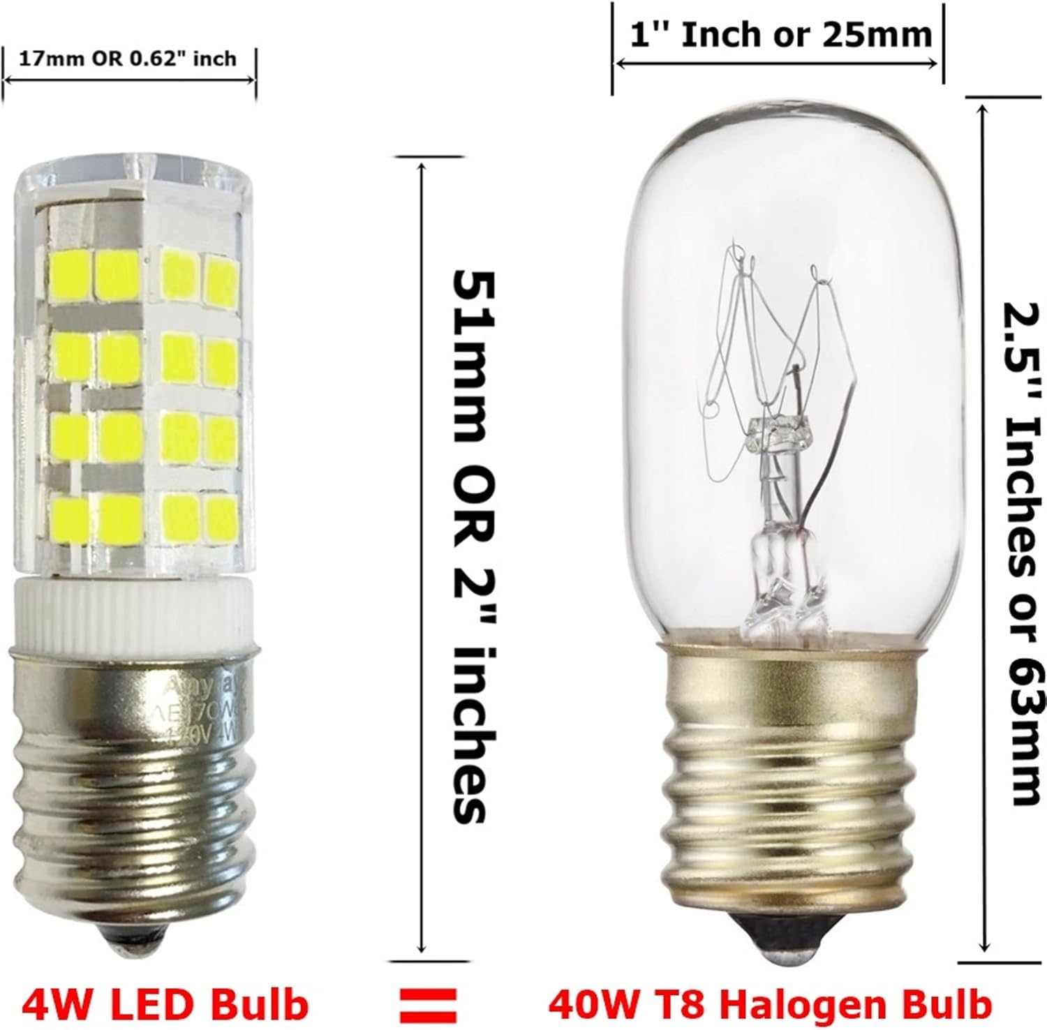 Anyray 2 bombillas de repuesto para congelador FFFH20F2QW 40 W, bombillas 40T8 E17 base para electrodomésticos (blanco brillante, 6000 K)