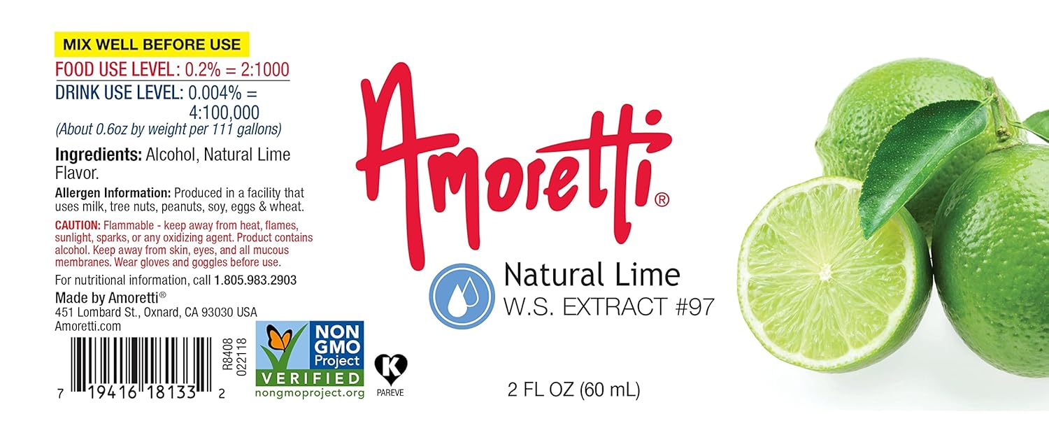 Amoretti – Extracto de lima natural soluble en agua, 2 onzas, altamente concentrado y perfecto para pastelería, salado, elaboración de cerveza y