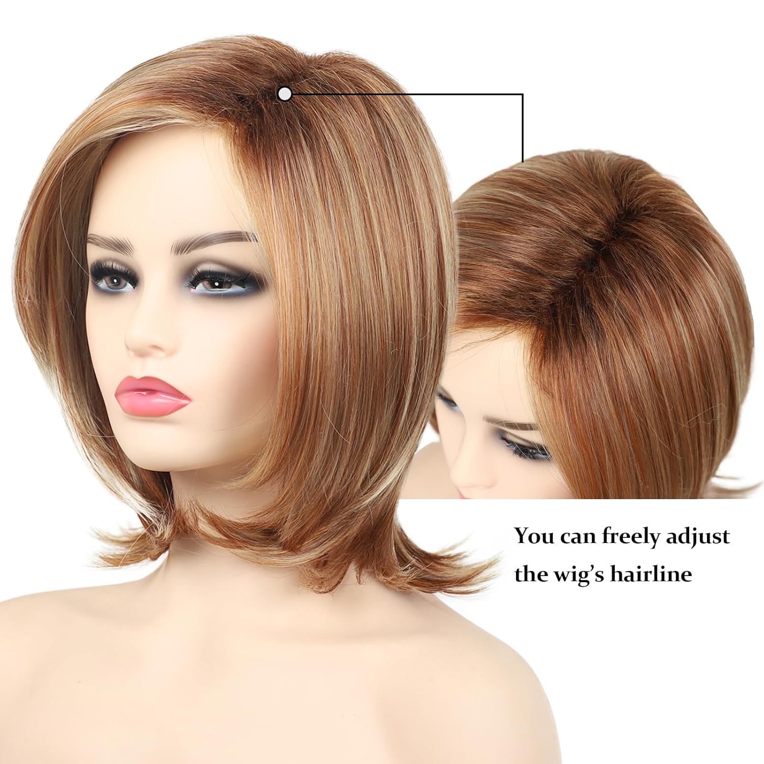 Beimer Pelucas cortas rubias Pixie Bob para mujeres blancas, peluca rubia fresa en capas, peluca recta hasta el hombro, peluca de repuesto de