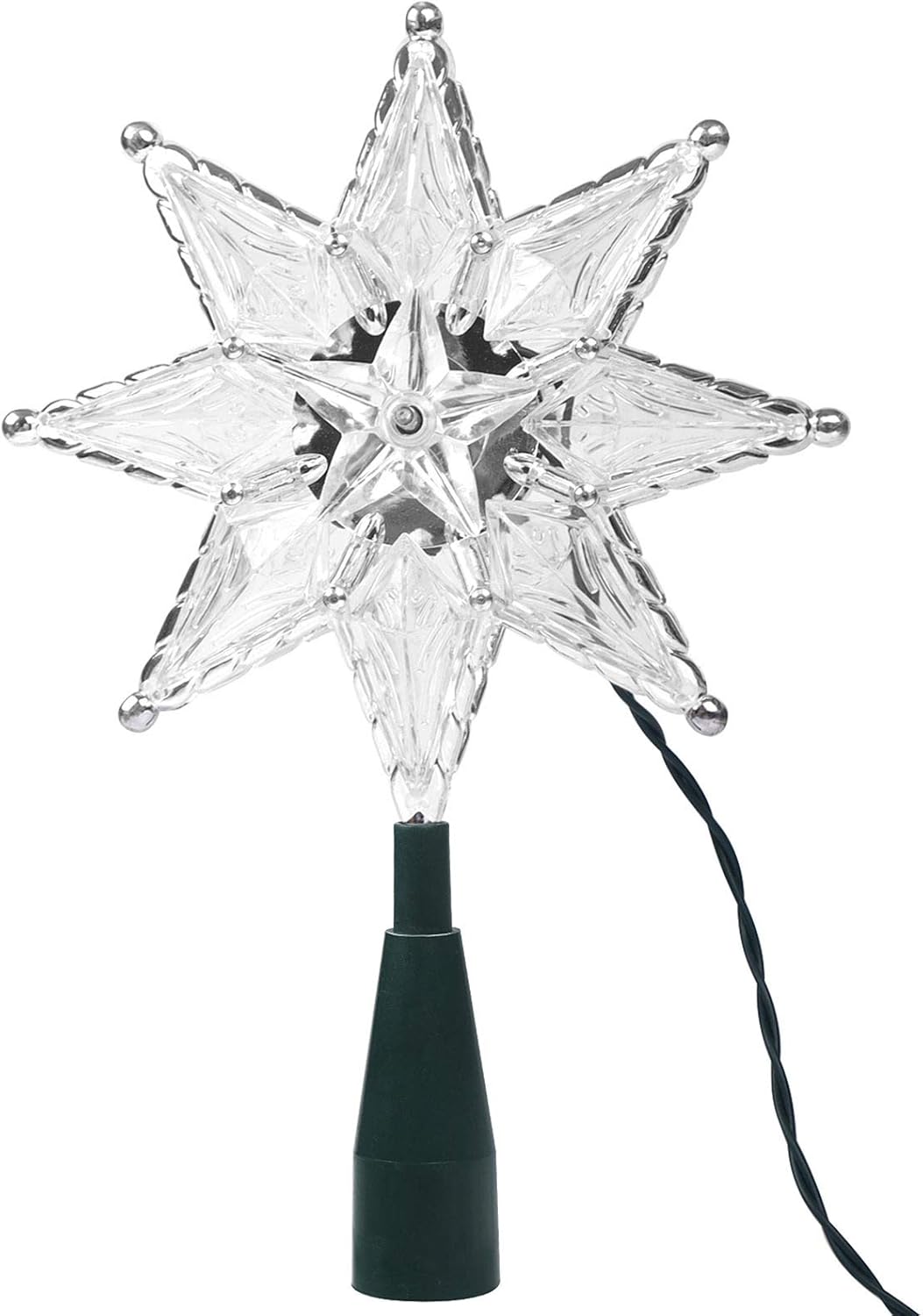 Twinkle Star Decoración para árbol de Navidad iluminada, estrella transparente de 8 puntos con 10 miniluces incandescentes, decoración de árbol de