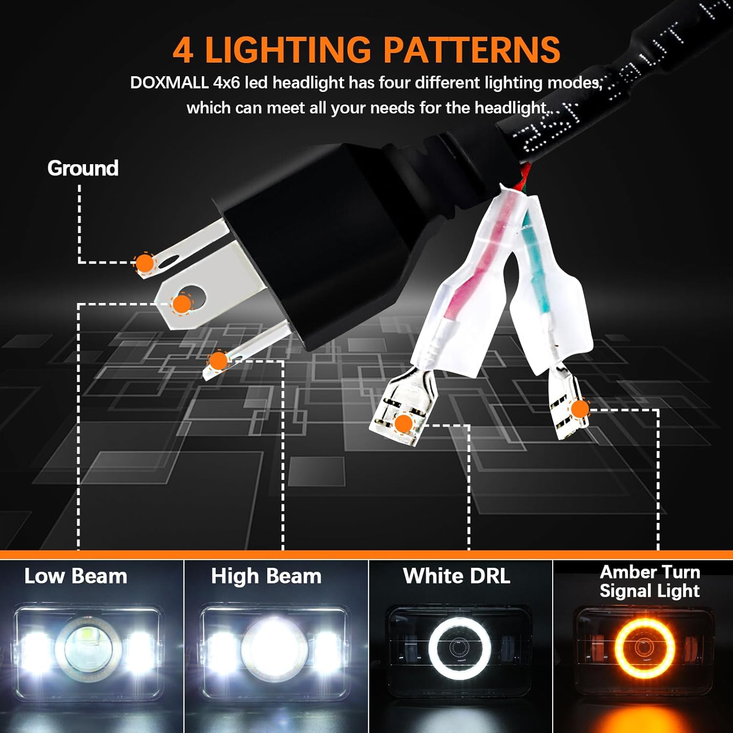 4X6 Led Headlights DOT Approved With 6500K High Low Beam High Brightness White DRL Amber Turn Signal Light Compatible for H4651 H4656 Peterbilt 379