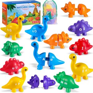 Rukkawwa Juguetes de dinosaurio con letras a juego, 26 piezas ABC para niños de 3 a 5 años, juguetes educativos de doble cara con minúscula Rukkawwa Juguetes de dinosaurio con letras a juego, 26 piezas ABC para niños de 3 a 5 años, juguetes educativos de doble cara con minúscula