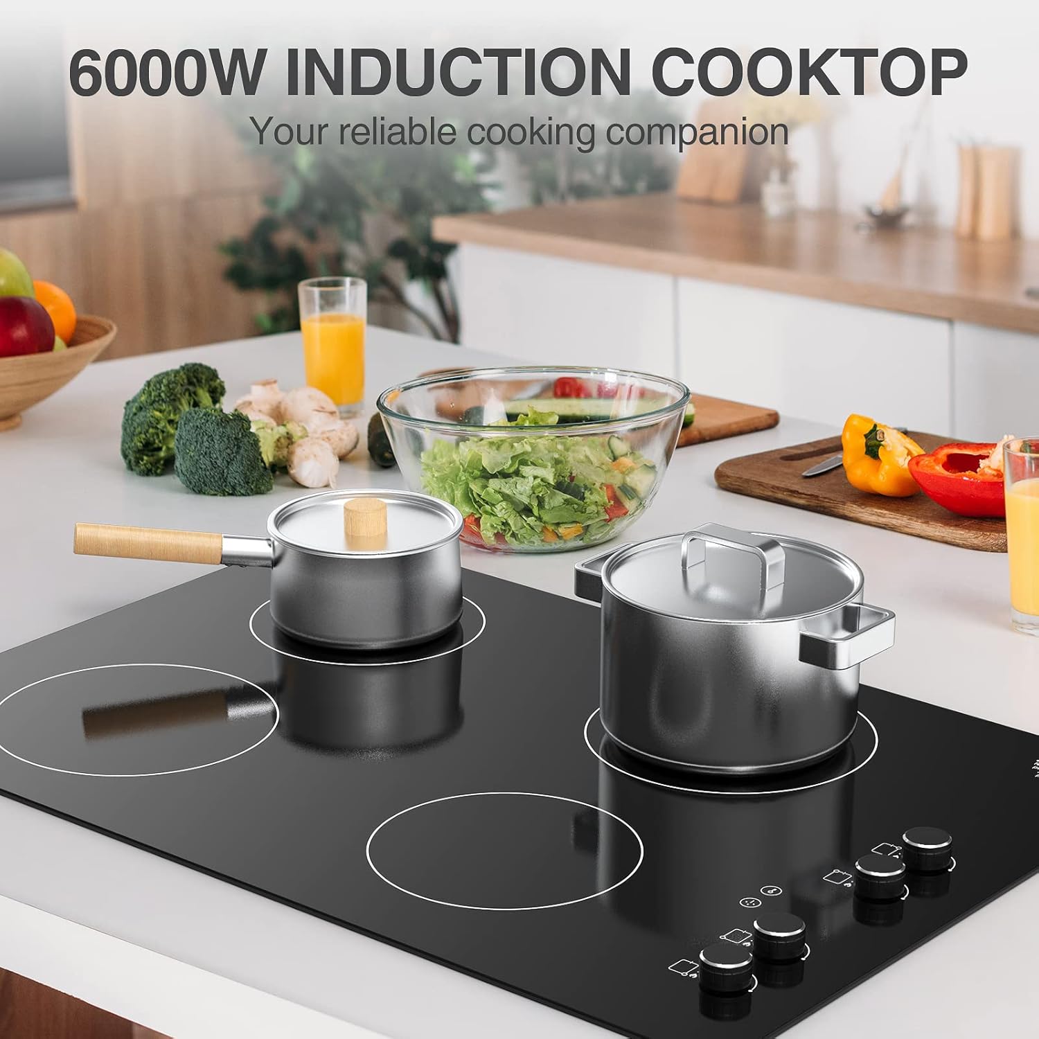 Placa de inducción de 30 pulgadas, estufa eléctrica superior de 4 quemadores, quemador eléctrico POTFYA integrado, control de perilla de 220 V,