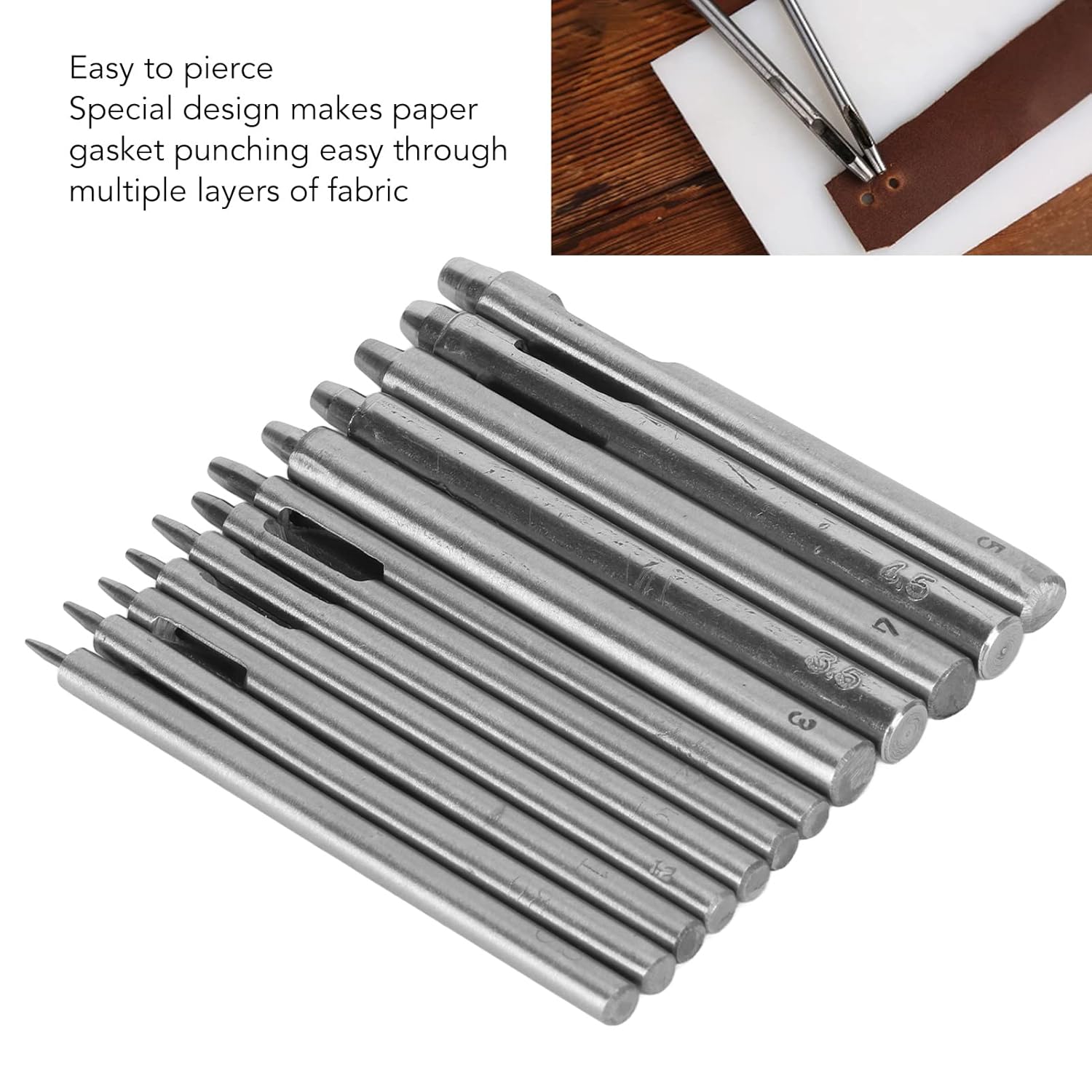 Juego de 12 perforadores de cuero para manualidades, herramientas huecas redondas para correas de reloj, cinturones, lona, papel, goma, material