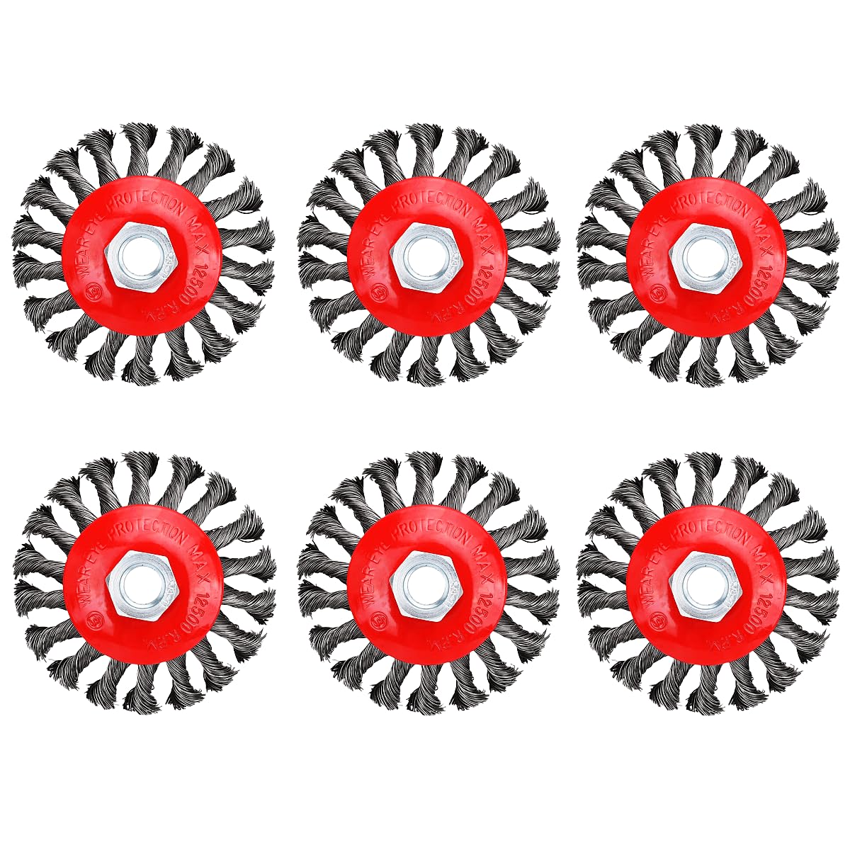 Cepillo de rueda de alambre de 4 pulgadas para amoladoras angulares, alambre de acero al carbono anudado torcido de 0.02 pulgadas con eje roscado de