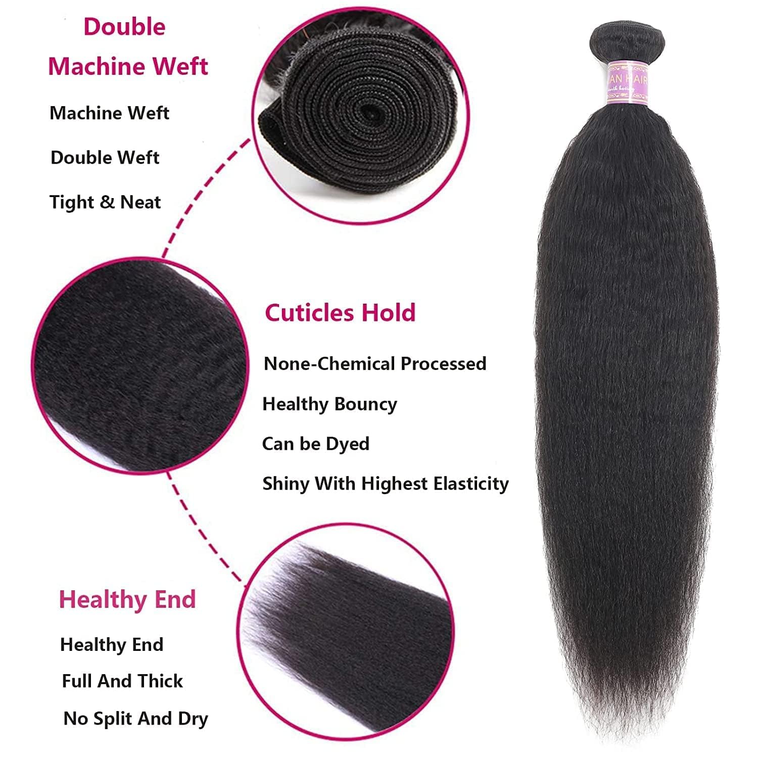 Extensiones de cabello humano lacio tipo afro, extensiones de cabello humano lacio Yaki, 100% cabello humano Remy brasileño sin procesar, negro