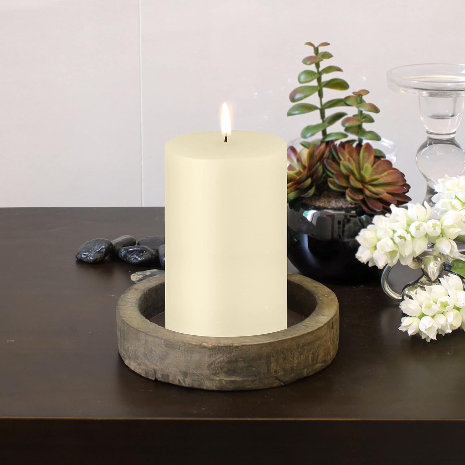 Stonebriar Velas altas de 3 x 6 pulgadas, 80 horas de duración, sin perfume, cera plana, marfil, paquete de 6