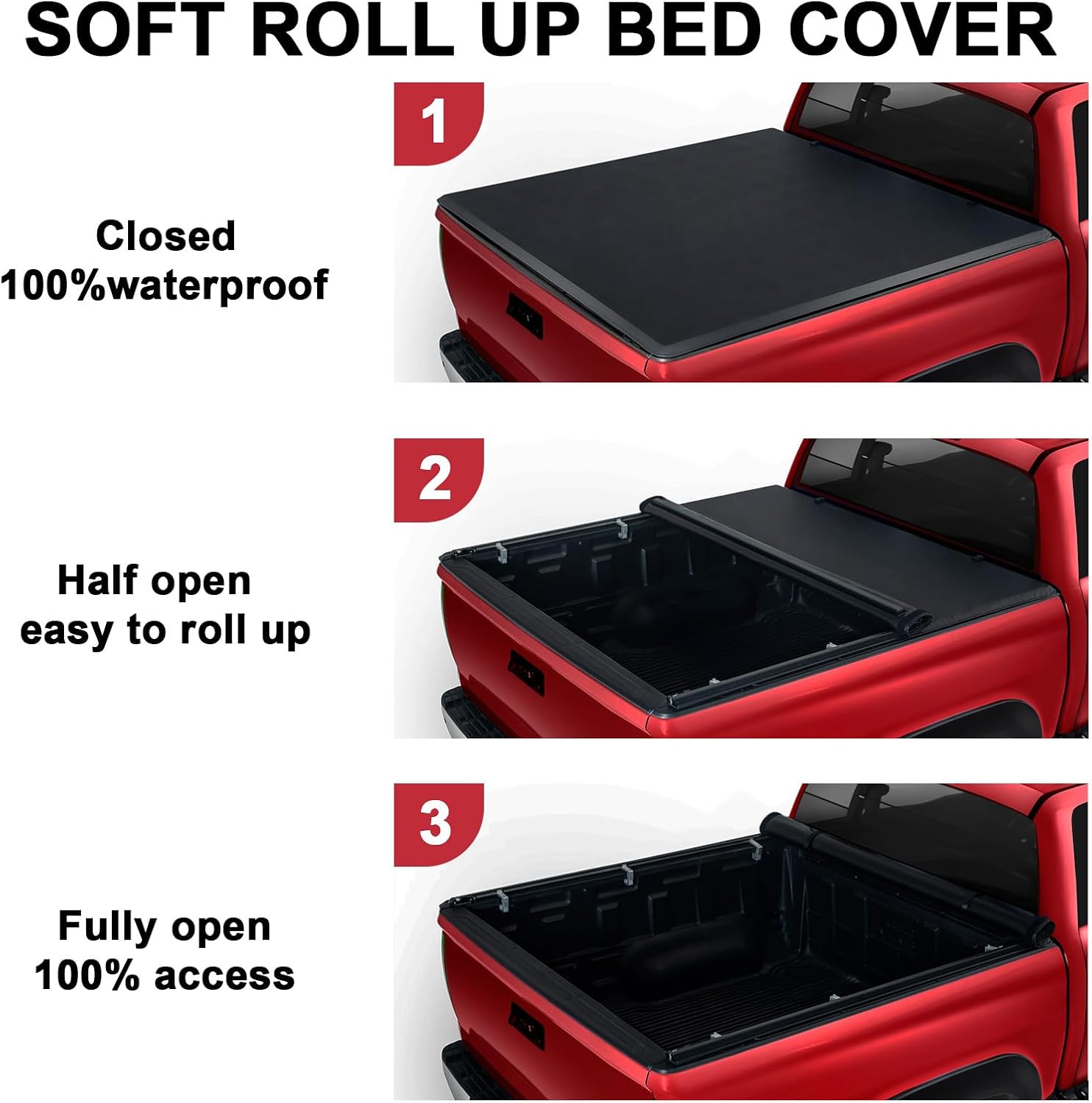 Cubierta Tonneau enrollable de 6 pies para Ford Ranger Pickup, funda suave para caja de camioneta compatible con Ford Ranger 2019-2023 de 6 pies