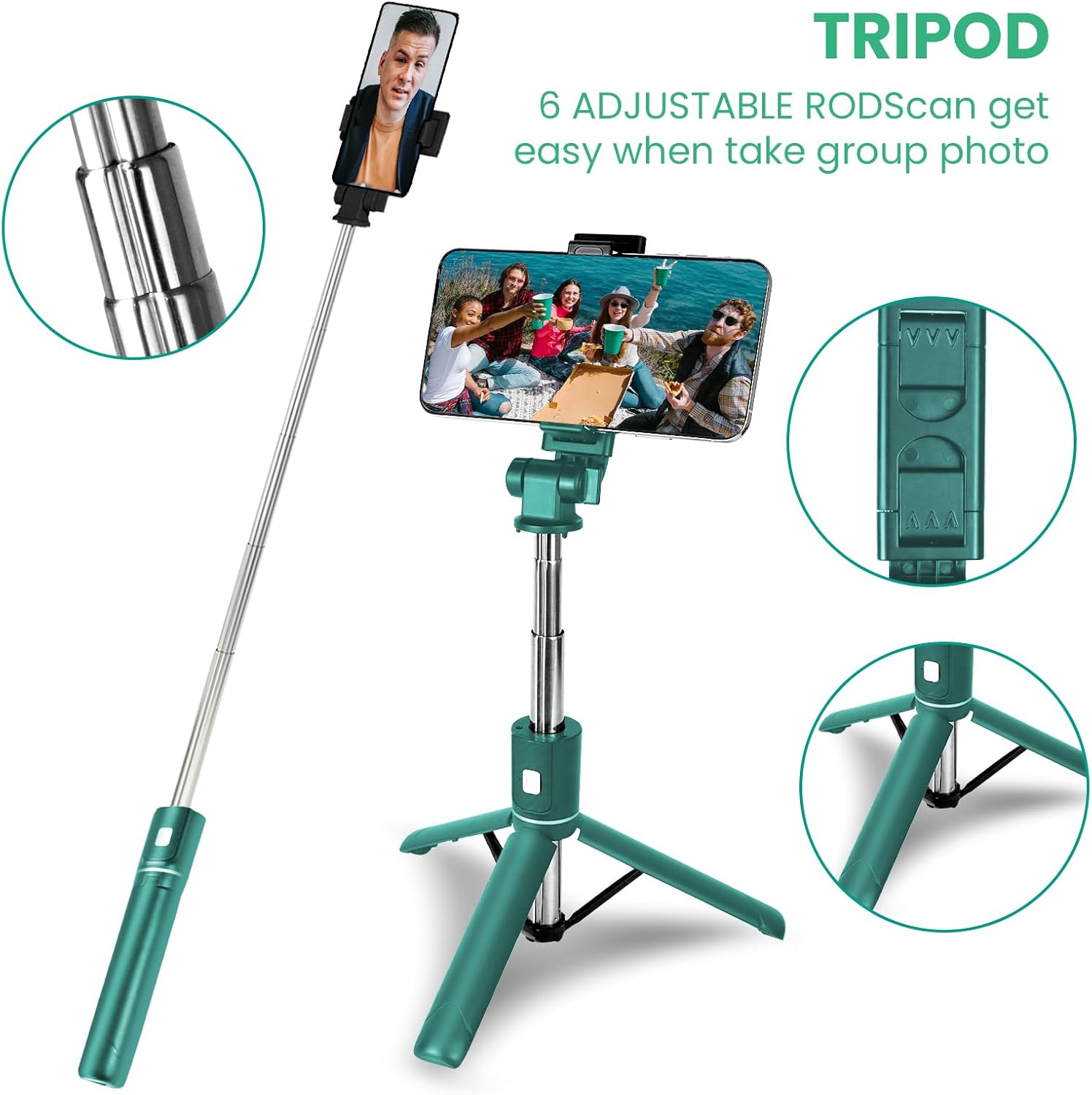 Palo selfie para iPhone trípode con control remoto inalámbrico extensible, trípode extensible para selfie stick para iPhone y Android, para viajes