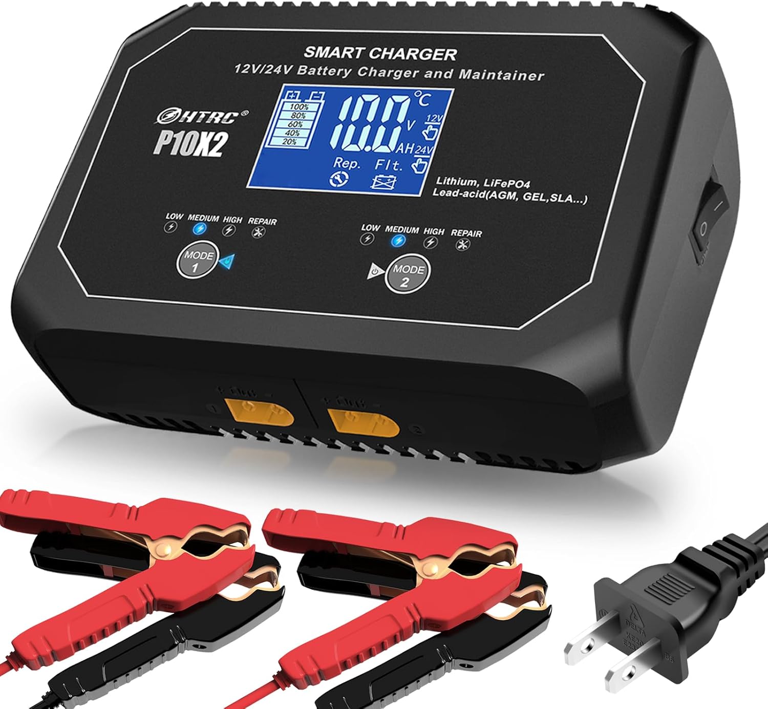 Cargador marino inteligente dual de 20 amperios (10 amperios y 2 bancos), cargador de batería de coche totalmente automático, cargador de goteo