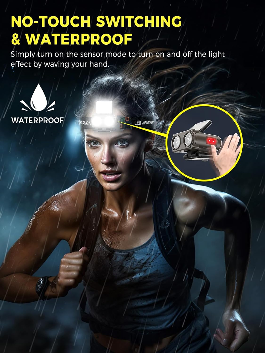 Smiling Shark Luz LED con clip, faro USB recargable impermeable con 2 tipos de luz blanca y roja compacta y portátil con sensor de movimiento para
