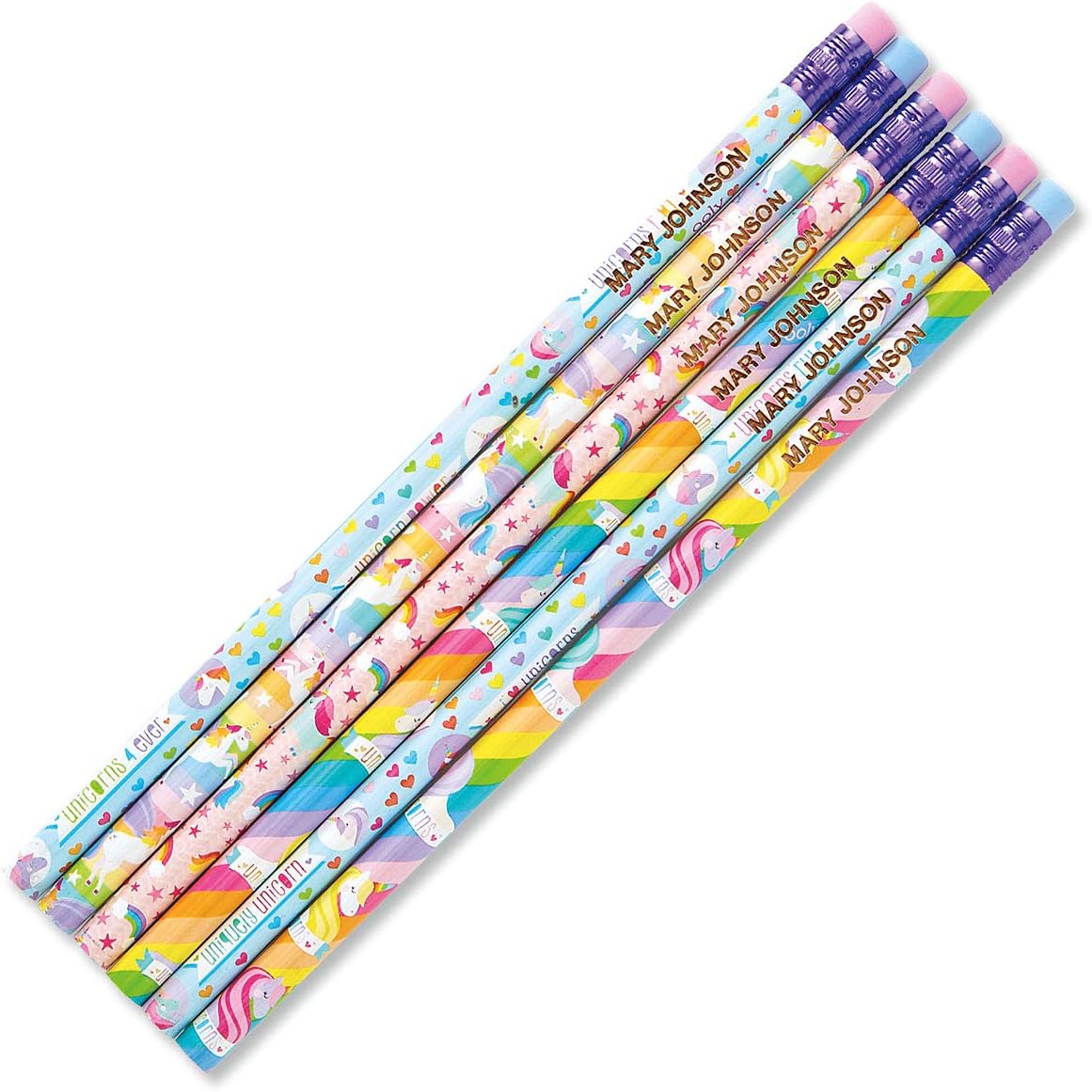 Lillian Vernon Lápices de unicornios personalizados, juego de 12, nombre grabado, lápices escolares de madera dura #2, regalo para niños