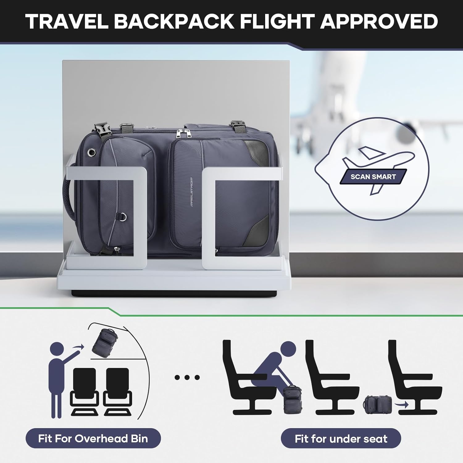 Maelstrom Mochila de viaje para hombres y mujeres, mochila de mano de 35 litros para viajar en avión, con bolsa de cinturón de moda, mochila casual
