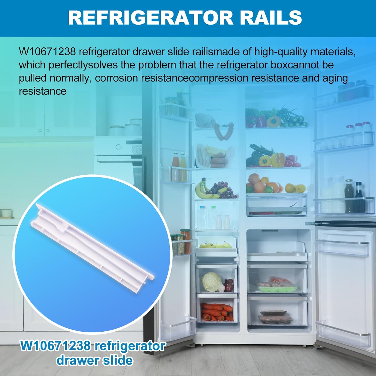 Carril central W10671238 para Whirlpool Kenmore Sears refrigerador cajón de reemplazo WPW10671238