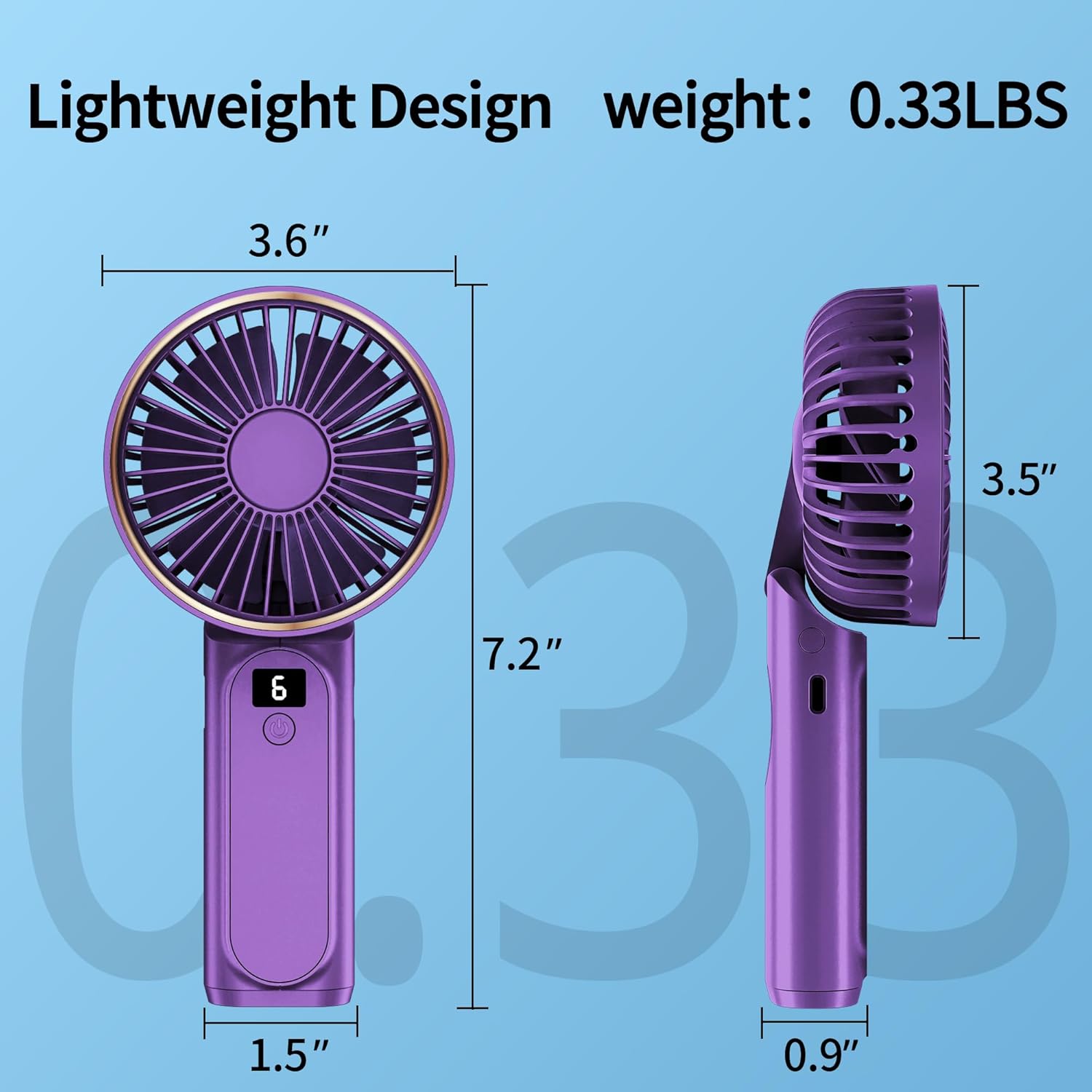 Ventilador de mano, ventilador portátil, ventilador personal recargable por USB de 4000 mAh, mini ventilador de escritorio plegable de 180, 6