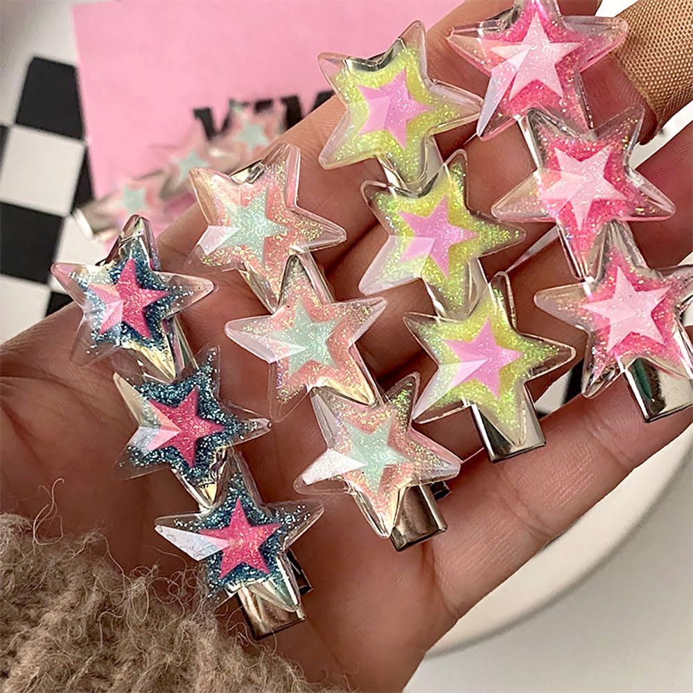 Pinzas para el cabello Y2k con purpurina y estrellas coloridas, pinzas para el cabello para mujeres, pinzas para el pelo con pico de pato, pinzas