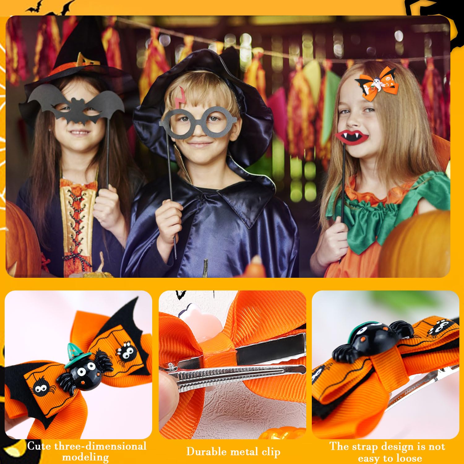 Lazos para el pelo de calabaza de Halloween para niñas, lindos clips de lazo de araña fantasma para decoración de peinado, pasador de pelo de