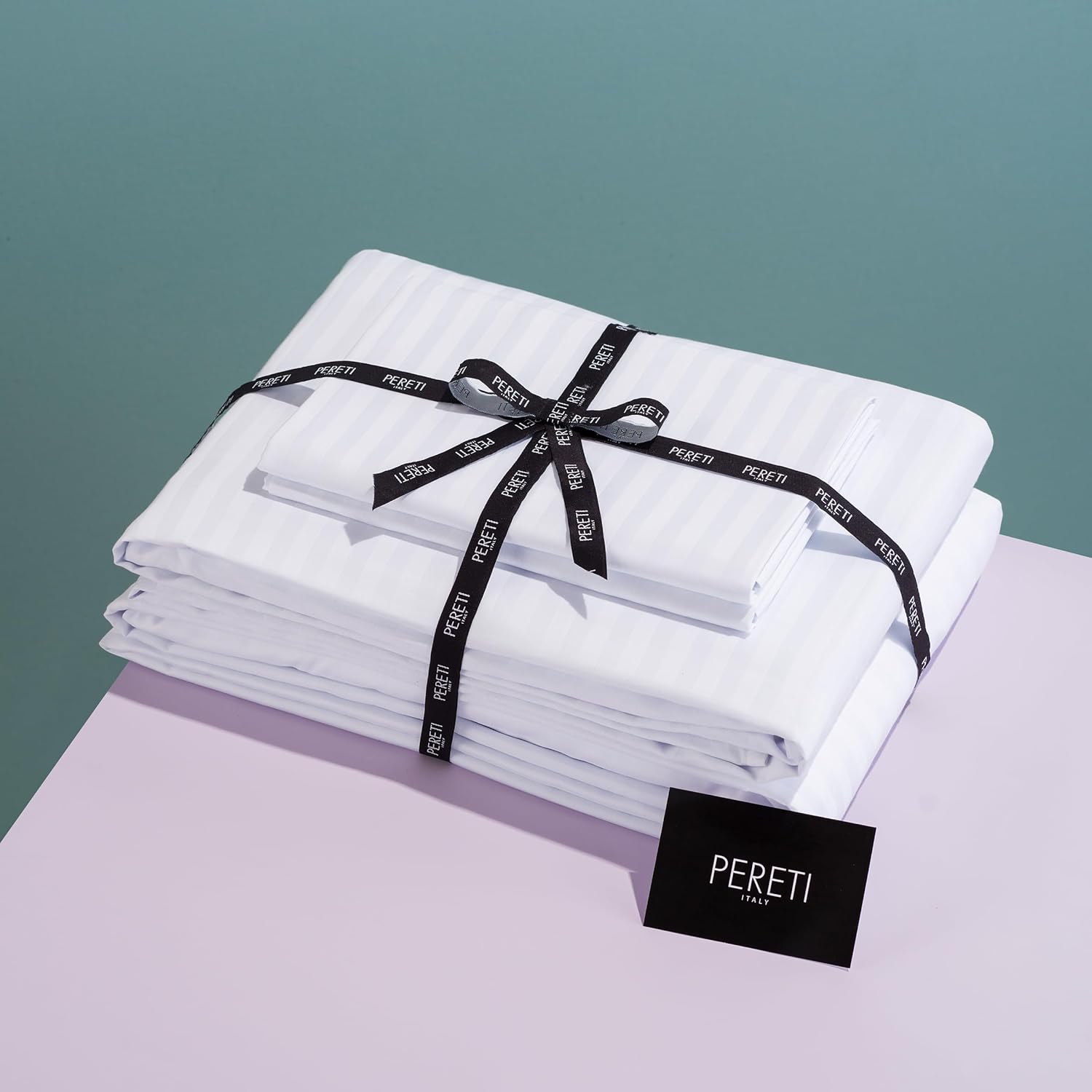 Pereti Juego de sábanas italianas tamaño Queen, 100% algodón, sábanas de satén de fibra larga, juego de sábanas de 4 piezas, juego de ropa de cama,