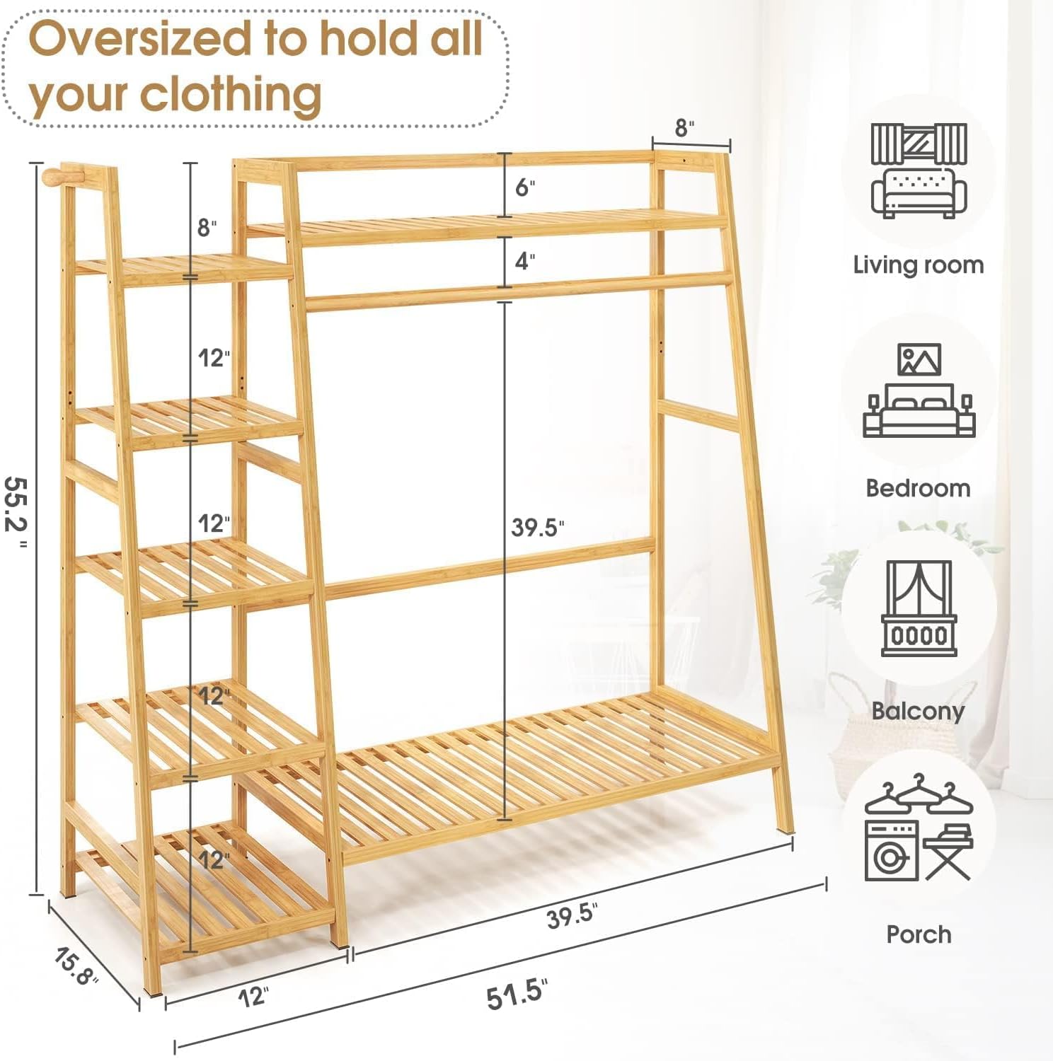 Perchero de ropa extra grande organizador de ropa con estantes de almacenamiento de 7 niveles con gancho para colgar
