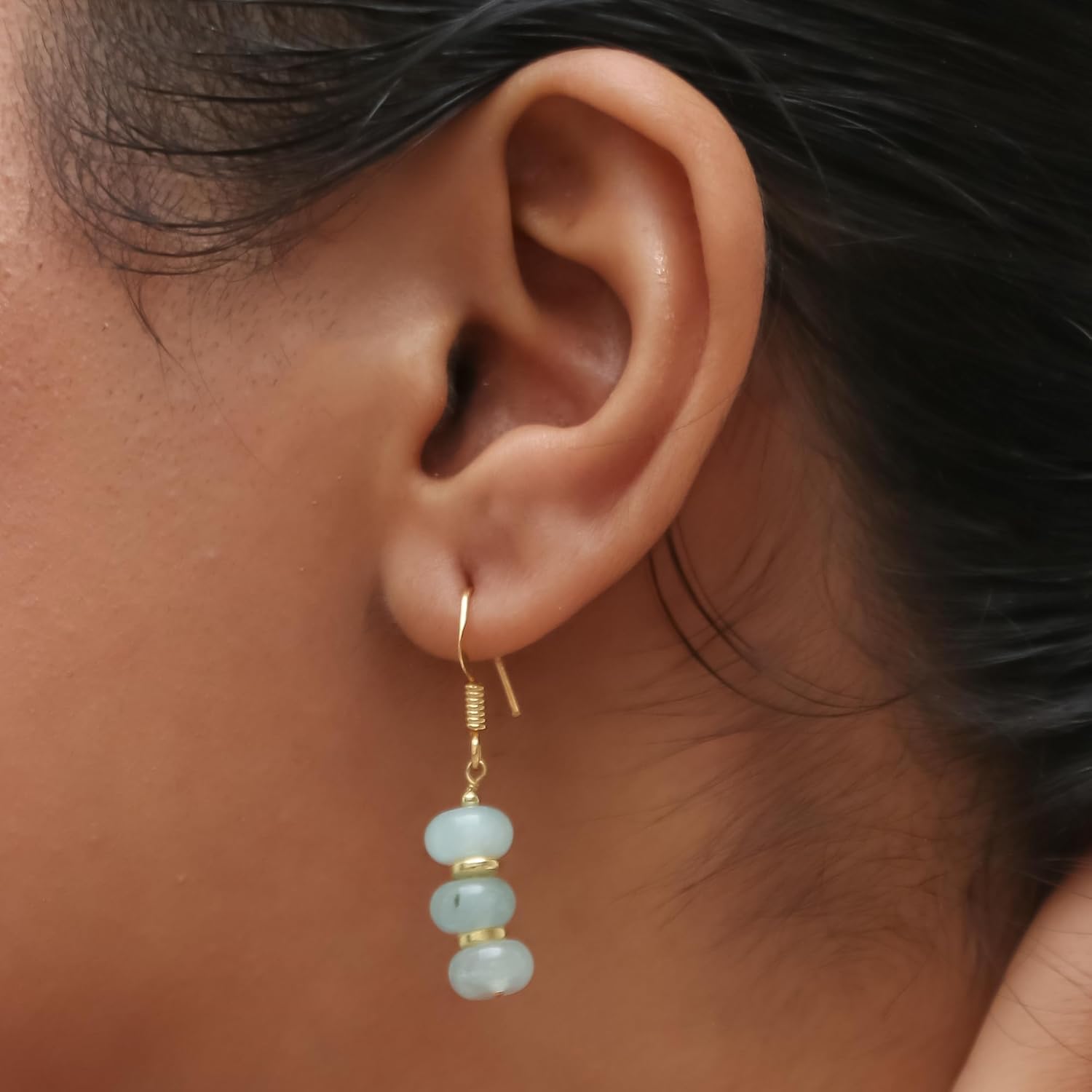 Gempires Mother’s Day Gift Natural Aqua Chalcedony in 14k Yellow Gold Plated Drop Dangle Earring For Women – Healing Gemstone Jewelry for Women