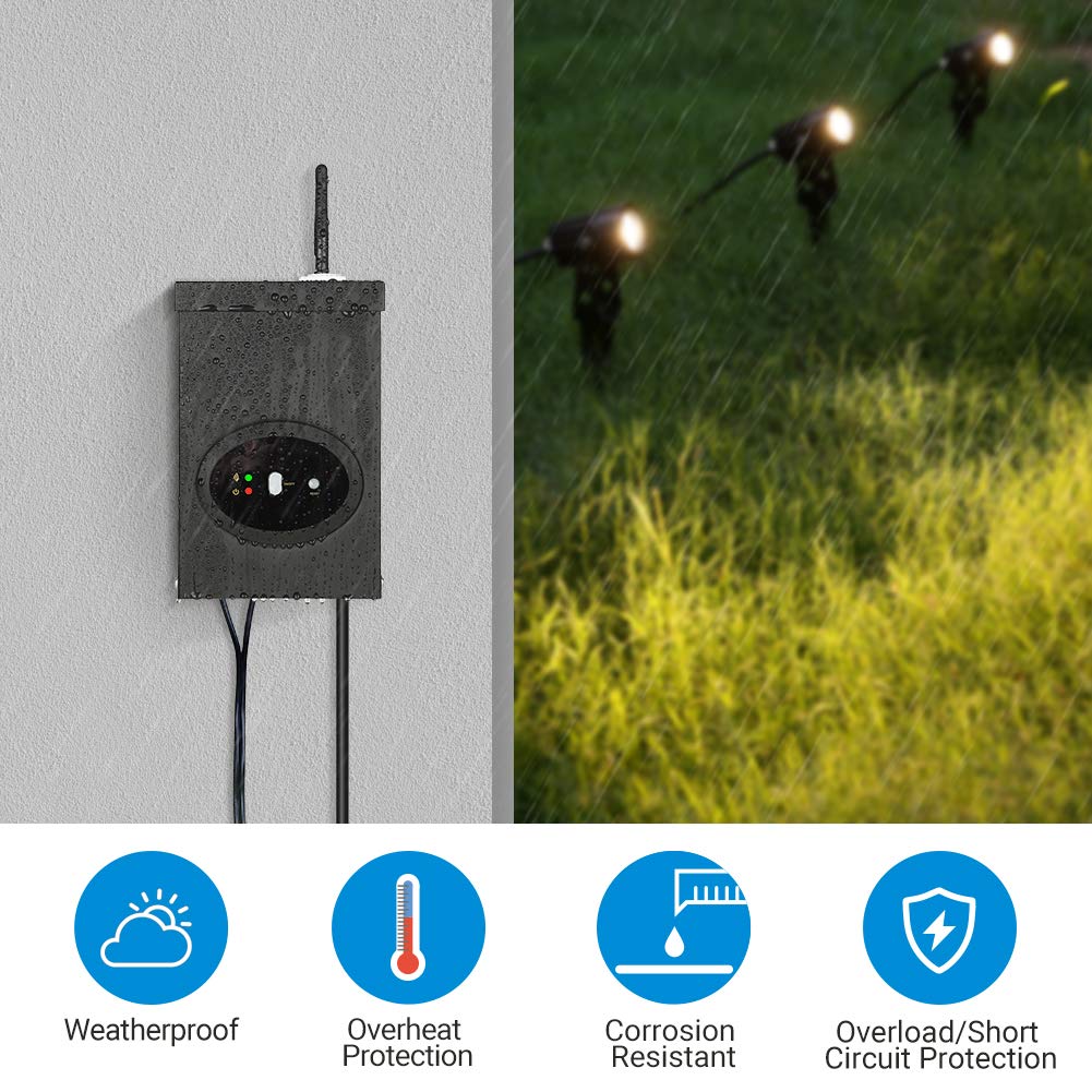 DEWENWILS Transformador inteligente de bajo voltaje Wi-Fi de 120 W, horario y temporizador, compatible con Alexa y Google Home, 120 V CA a 12 V CA,