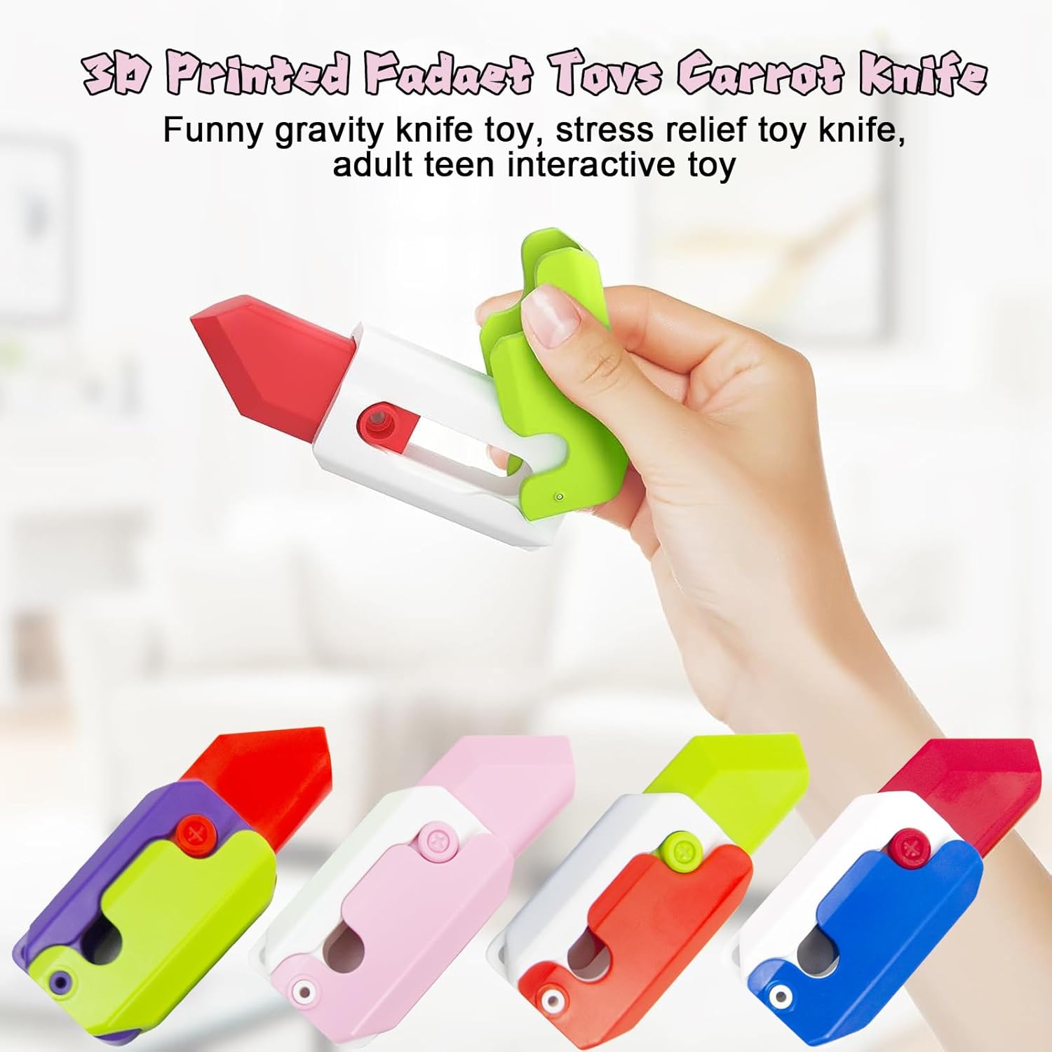 Juguete para ansiedad con cuchillo de gravedad impreso en 3D, divertido juguete de plástico EDC zanahoria juguetes sensoriales para adultos, TDAH,