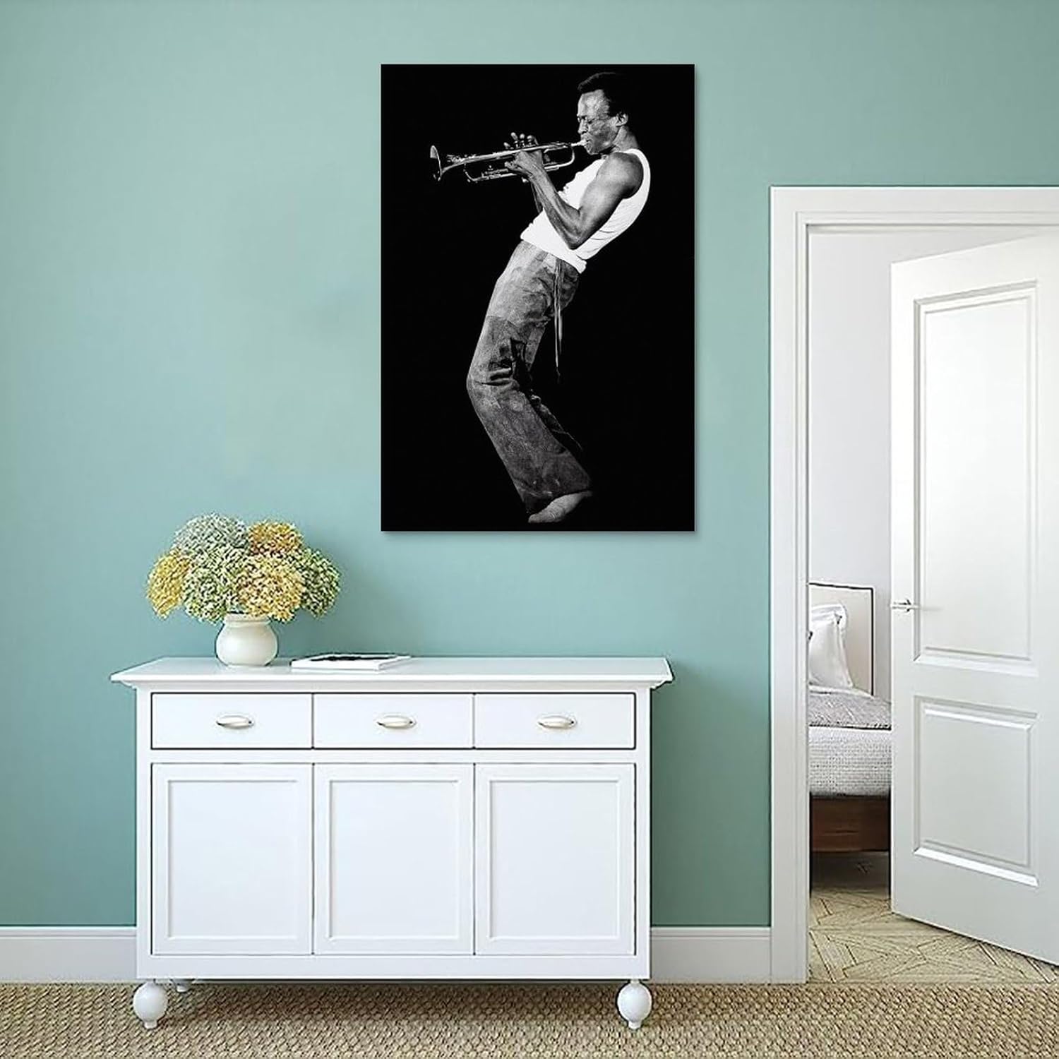 RJETZMU Miles Davis – Póster artístico, pintura artística para pared, lienzo para decoración de dormitorio, 12 x 18 pulgadas (11.8 x 17.7 in),