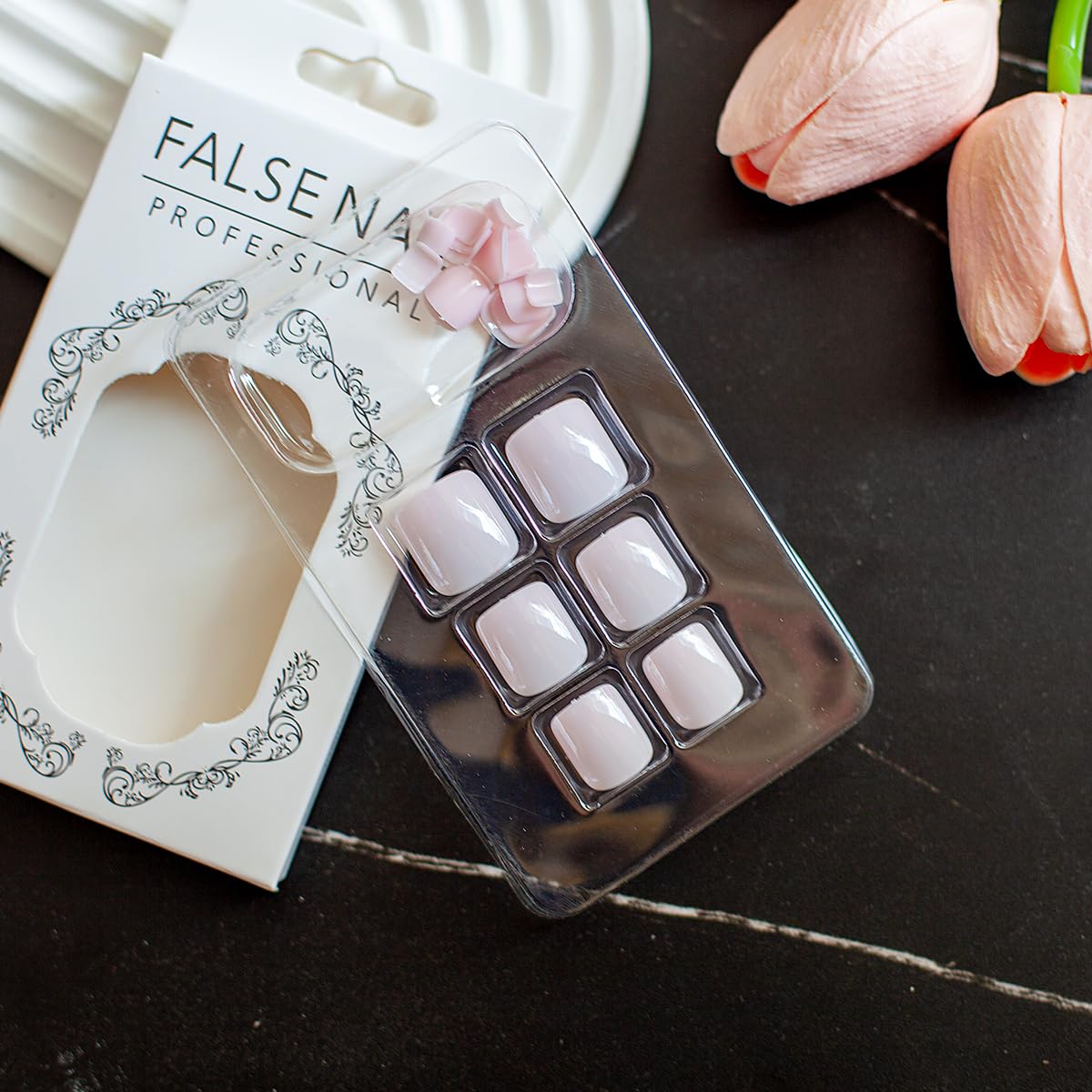 Uñas postizas cuadradas cortas a presión en uñas de los pies, uñas acrílicas artificiales, uñas postizas rosa y blanco, punta francesa, cobertura