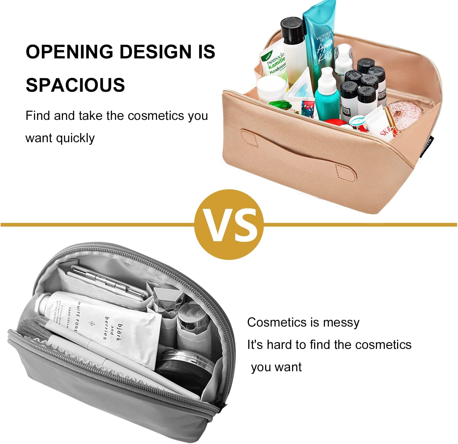 Bolsa de maquillaje portátil que se abre plana para un fácil acceso, bolsa de cosméticos impermeable, bolsa de aseo personal, accesorios de viaje