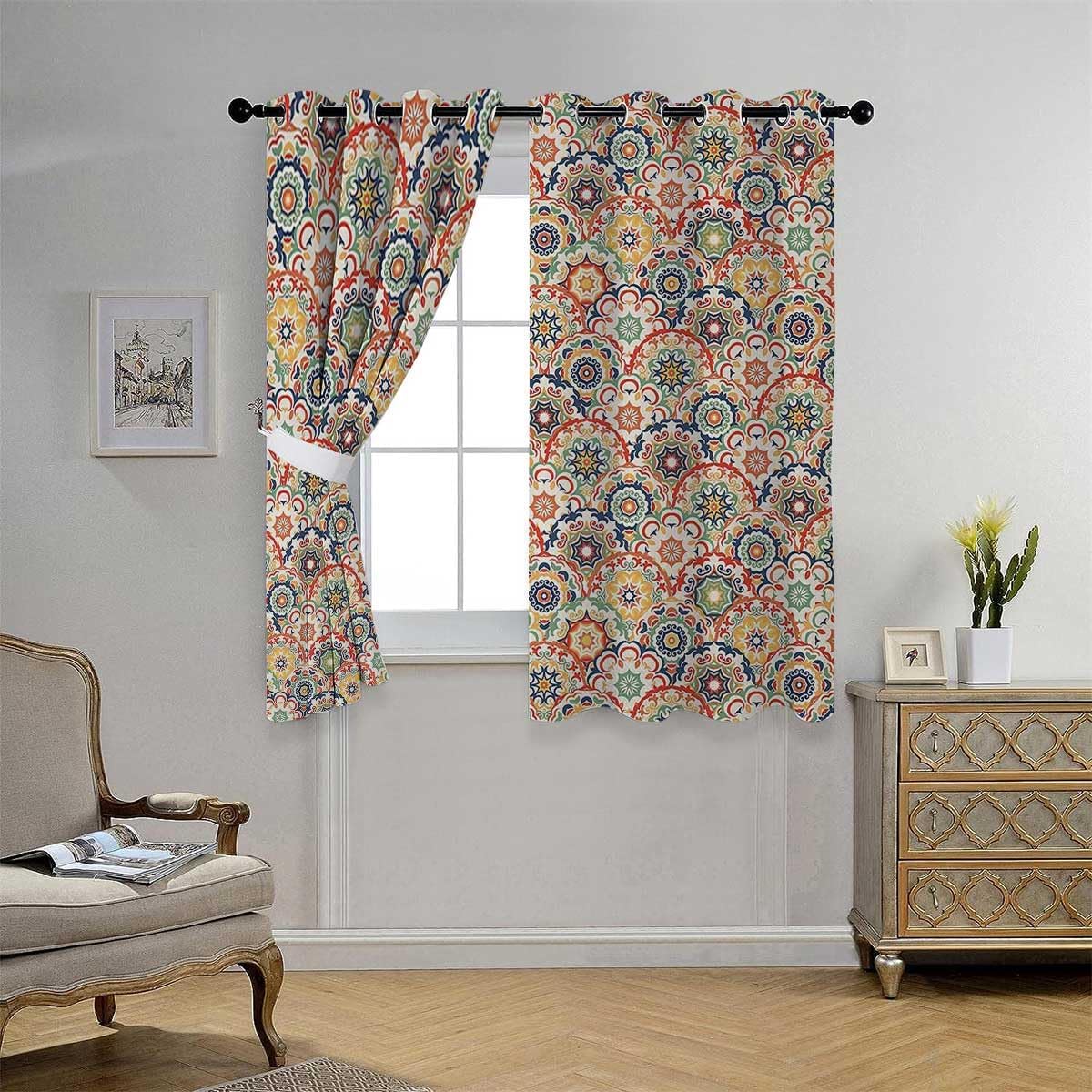 YANFENQI Cortinas de oscurecimiento geométricas con ojales, cortinas térmicas cortas para puerta de patio, cortinas para Ventanas de Cuarto de 63
