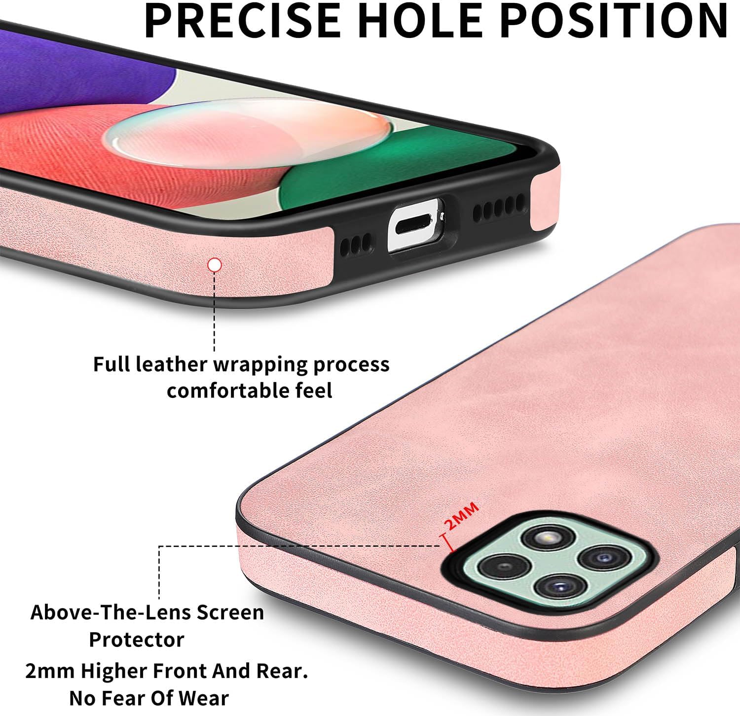 Asuwish Funda de teléfono para Samsung Galaxy A22 5GBoost Mobile Celero 5G con protector de pantalla de vidrio templado y funda delgada de cuero