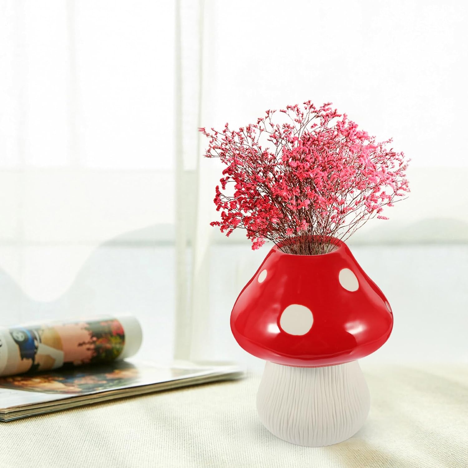 VOSAREA Florero de hongos, flores secas para florero, decoración del hogar, decoración de setas, decoración de estantería, florero de cerámica,