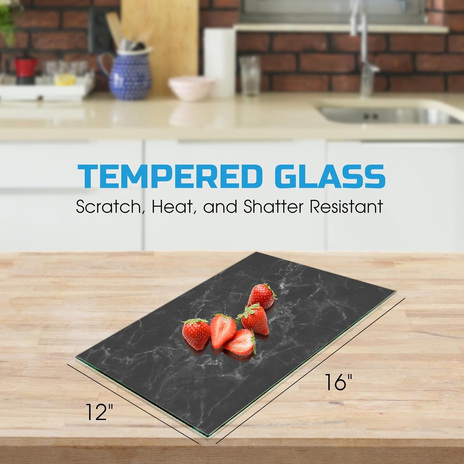 Tabla de cortar de vidrio templado para cocina, tabla de cortar negra de 16 x 12 pulgadas para encimera, tapete decorativo de cocina, resistente a