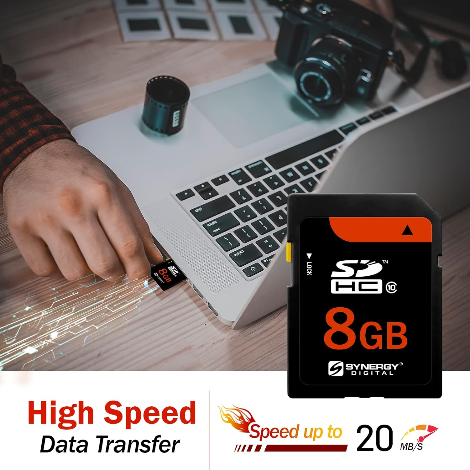 Synergy Digital Tarjetas de memoria SDHC UHS-I de 8 GB, compatibles con cámara digital Nikon D7000, clase 10, U1, 20MBs, serie 300, paquete de 2