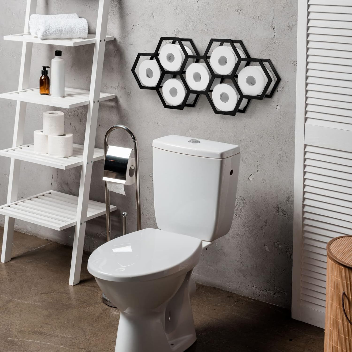 Soporte de papel higiénico de panal de abeja, soporte para 7 rollos, moderno soporte flotante de papel higiénico de panal de abeja, estantes