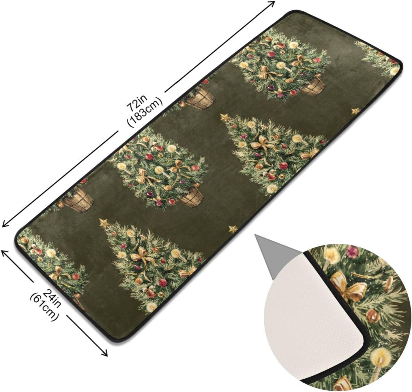 Alfombra vintage de árbol de Navidad para pasillo, cocina, vacaciones de temporada, lavable, no desprende pelusa, alfombra de entrada para sala de