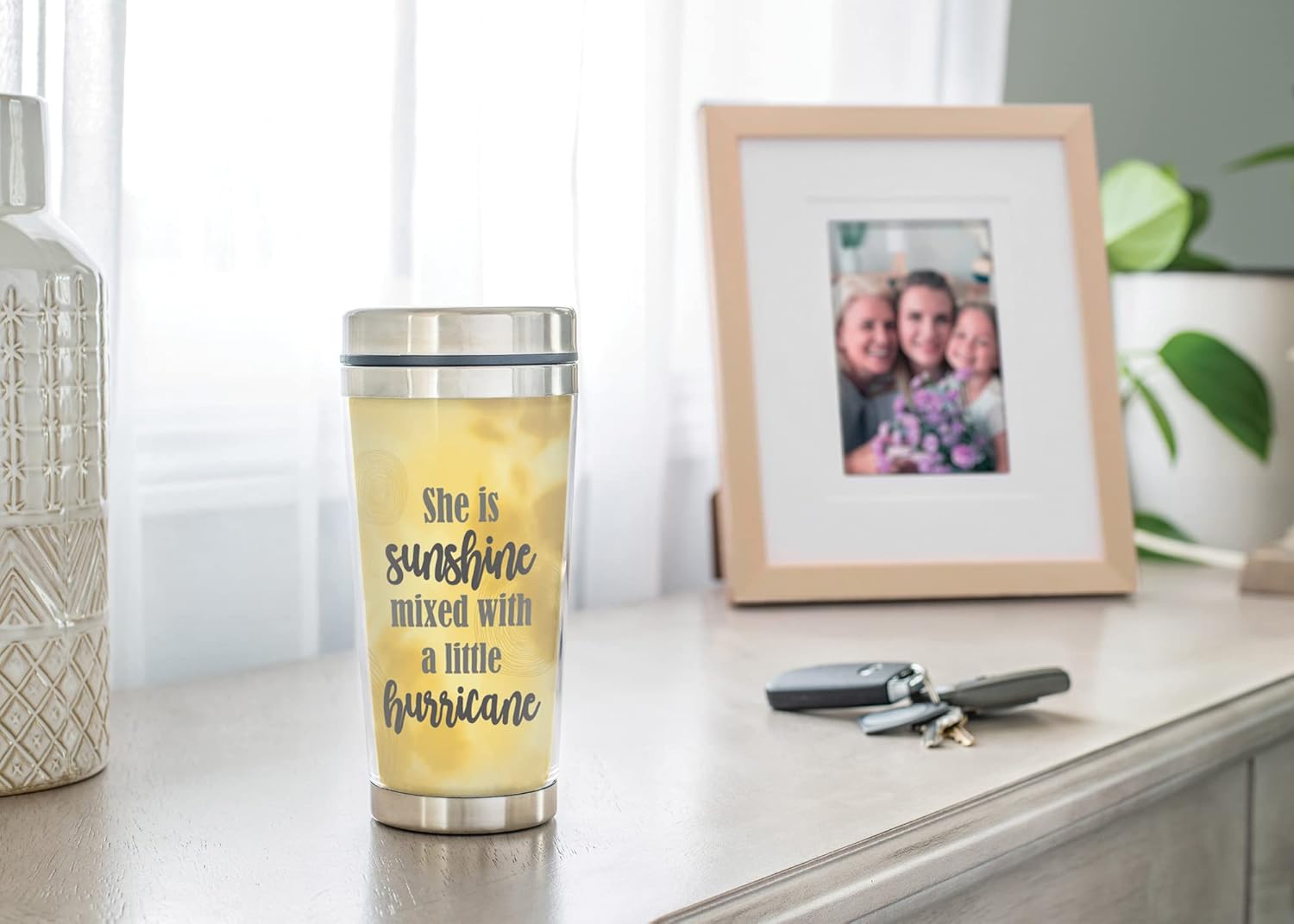 Elanze Designs Sunshine Mixed with Hurricane – Vaso de viaje de acero inoxidable amarillo de 16 onzas