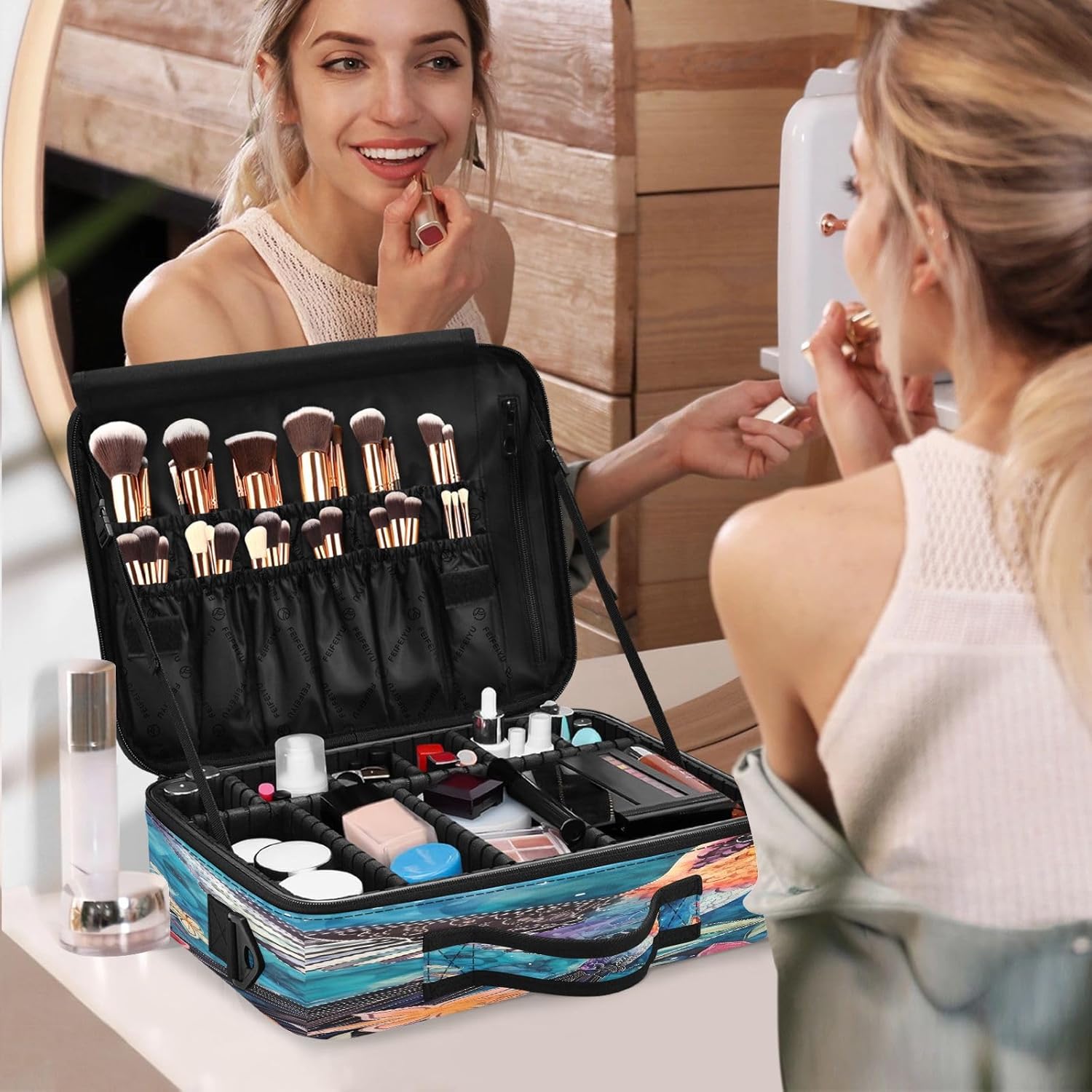 Flowers and Birds Aesthetic Blue travel makeup bag large cosmetic toiletry bag travel large make up bag travel makeup bag bolso para maquillaje de