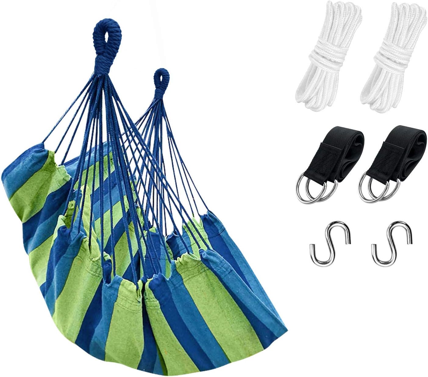 KPX Ourdoor – Silla hamaca colgante  Cómoda silla columpio de árbol de gran tamaño 43.3 x 51.2 in  capacidad de peso de 330 libras (verdeazul)