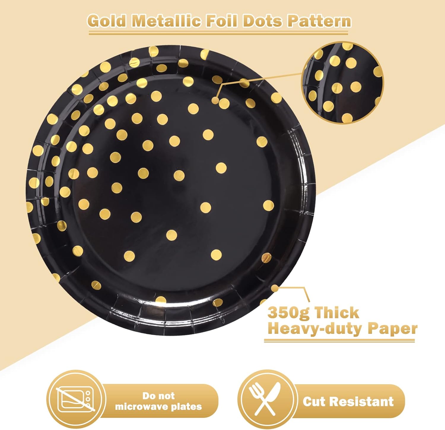 Disposable Paper Plates 100 Pack – Black and Gold Plates & Napkins, 50 x 9 & 50 x 6.5, Party Supplies for Graduation, Retirement, All Occasions