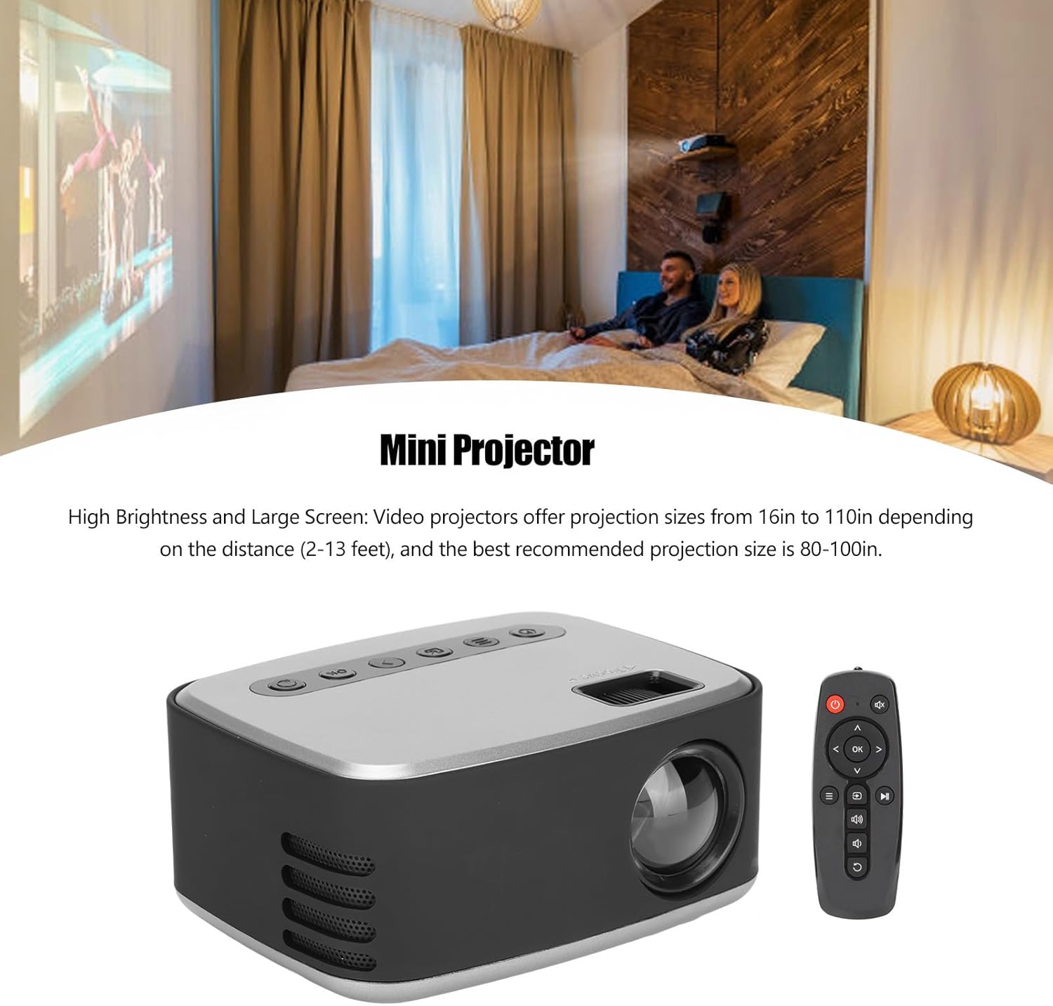 Proyector de cine al aire libre con WiFi y Bluetooth, proyector negro plateado, portátil, Full HD, 1080P, videoclip mini proyector para cine en