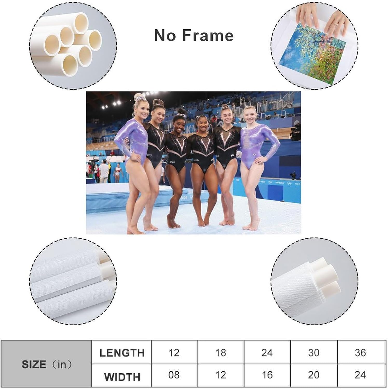 Póster del equipo de gimnasia de las mujeres de Estados Unidos Simone Biles, Jordan Chiles, Sunisa Lee y Grace Mccallum (3) póster artístico en