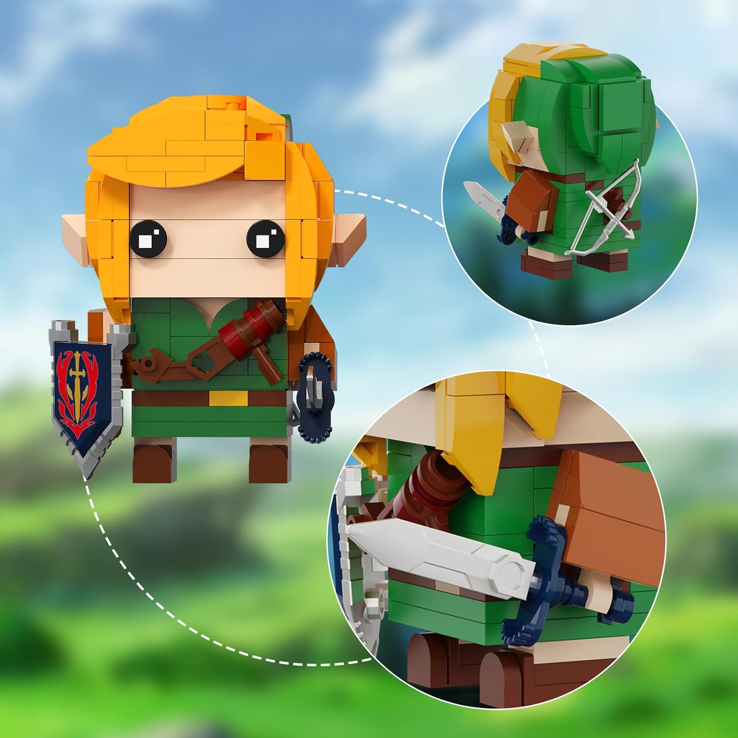 Juego de construcción de enlaces, figura de eslabones con espada maestra y escudo Hylian, grandes regalos de juguetes para fanáticos, niños y