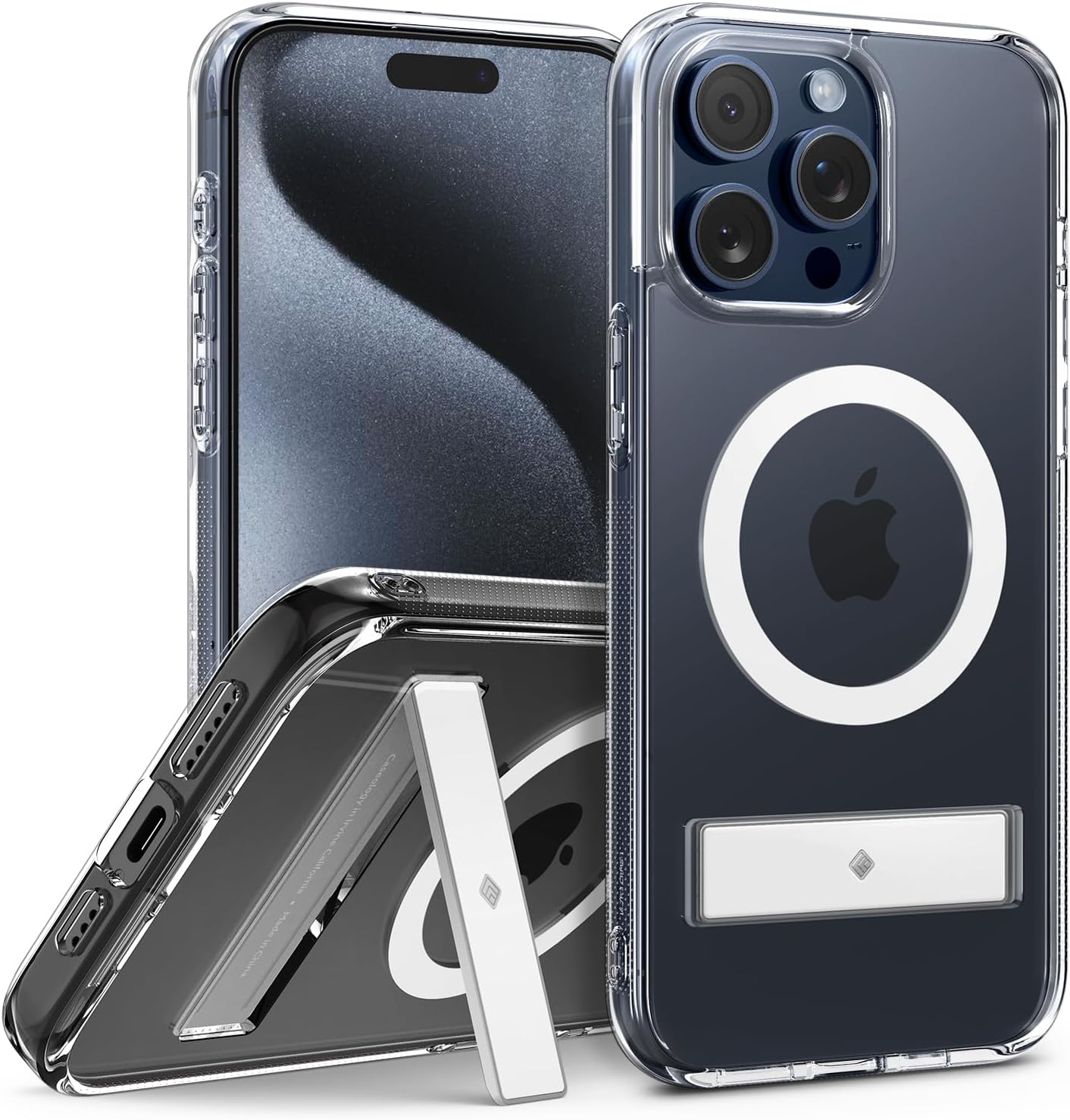 Caseology Capella Mag Kickstand – Funda 5G con función atril para iPhone 15 Pro Max ultratransparente antiamarilleamiento compatible con Magsafe
