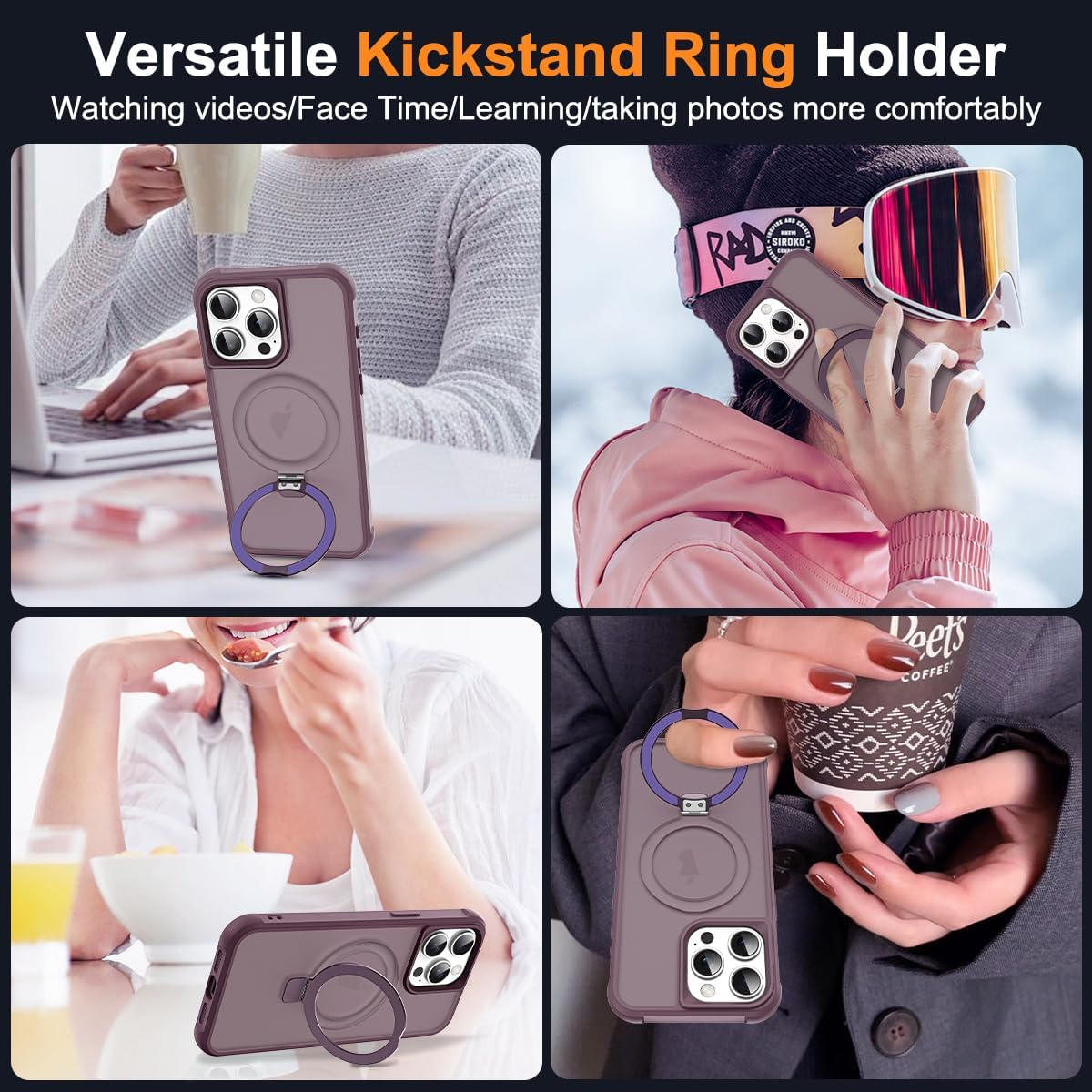 Funda para iPhone 15 Pro Max de 6.7 pulgadas con soporte de anillo magnético reforzado, cubierta trasera translúcida compatible con Magsafe Fundas
