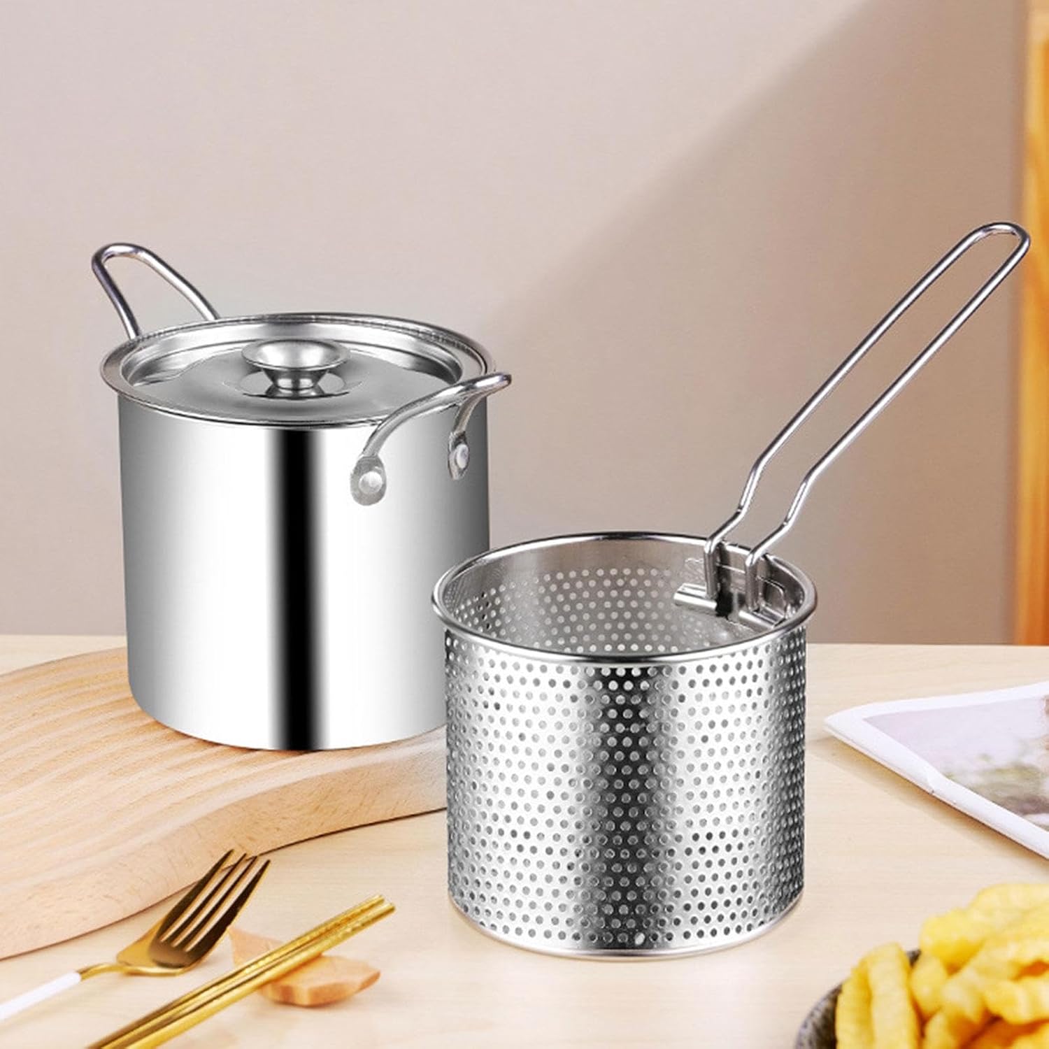 Olla multiusos para freidora, sartén de cocina con cesta coladora, olla japonesa de tempura para cocina, hogar, fiesta
