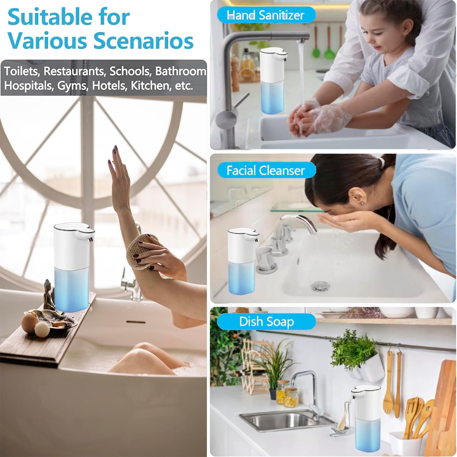 Dispensador automático de jabón espumoso para baño, montaje en pared, manos libres de contacto, dispensador automático de jabón para platos para