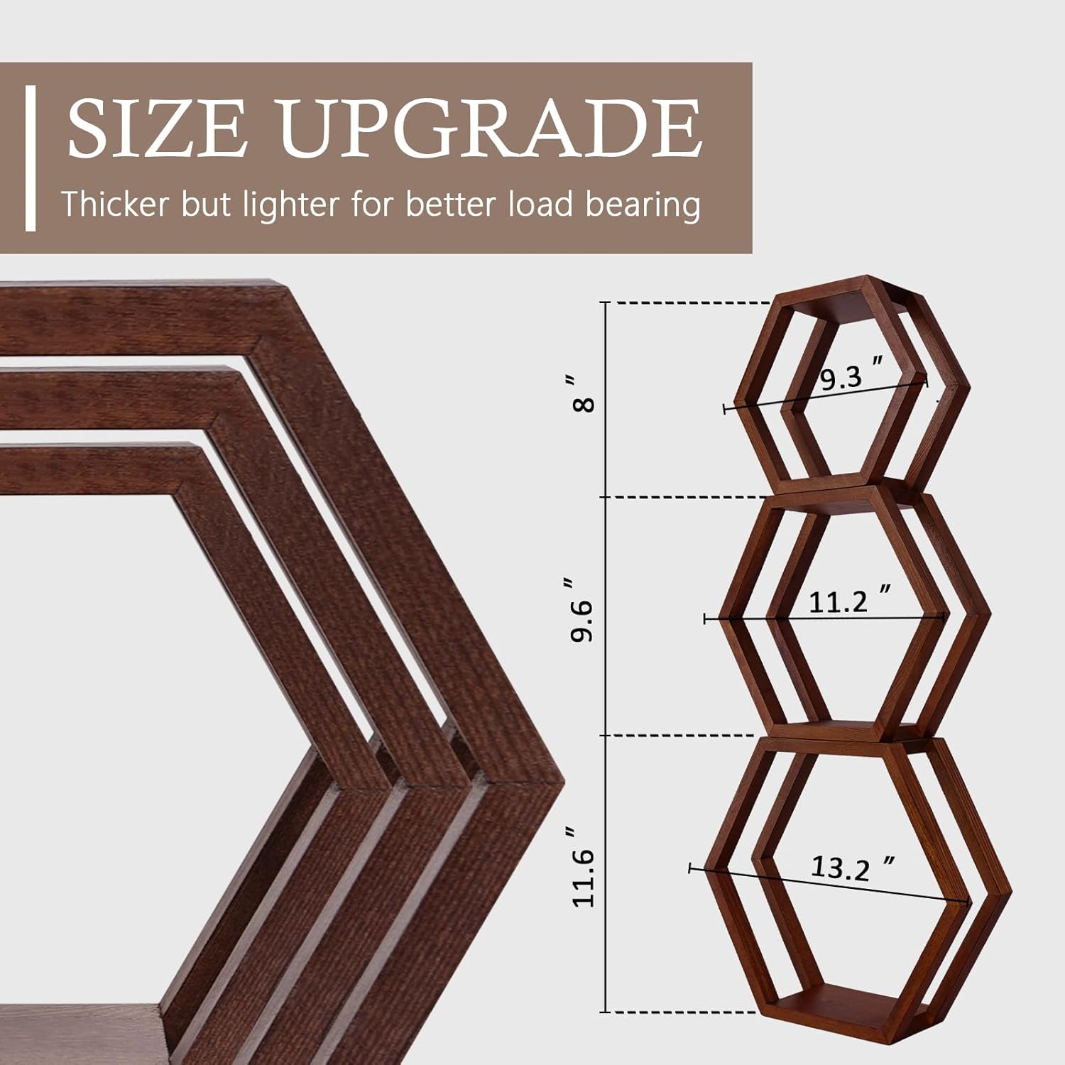 YLYHSST Juego de 3 estantes flotantes hexagonales, estantes de madera de panal para almacenamiento en la pared, estante decorativo para dormitorio,