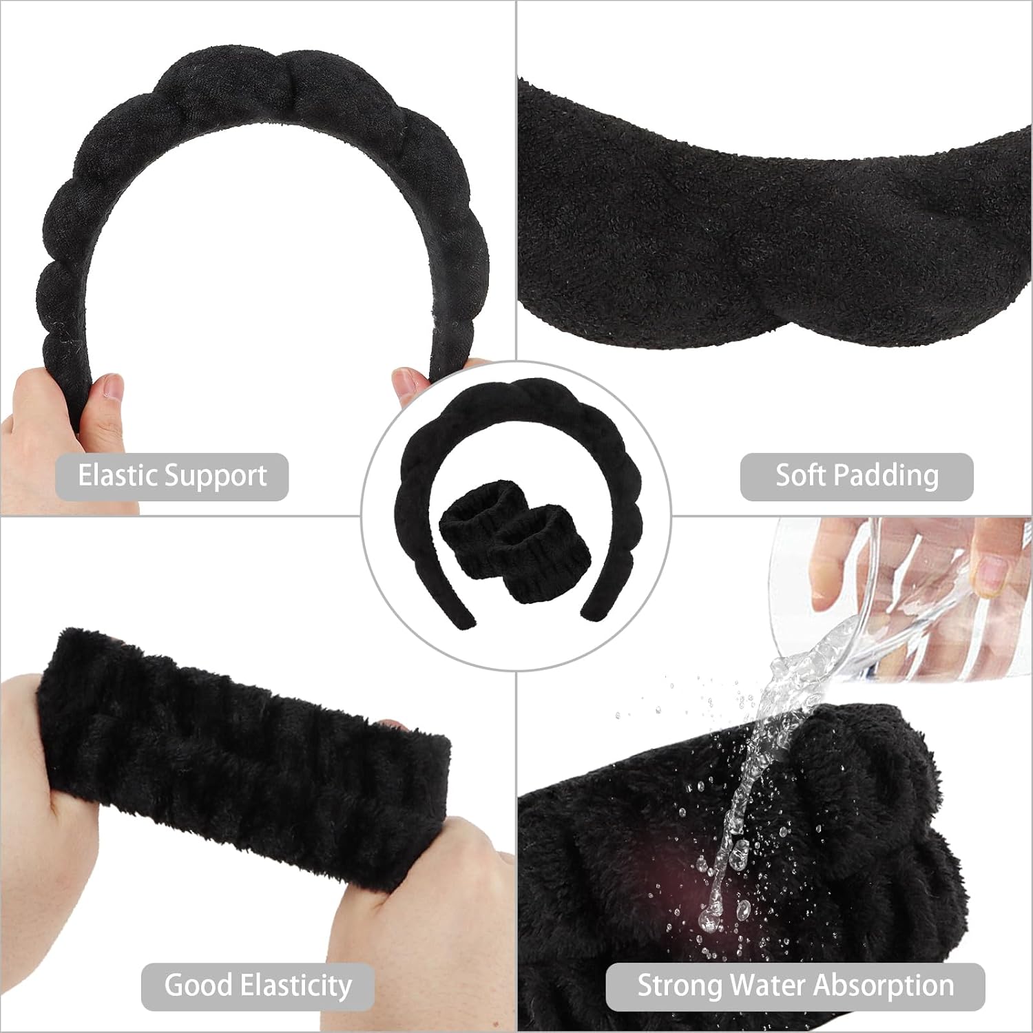 Juego de 6 diademas de tela de rizo, diadema y pulsera, diadema de maquillaje, diademas para el cuidado de la piel, diadema de spa y pulsera,