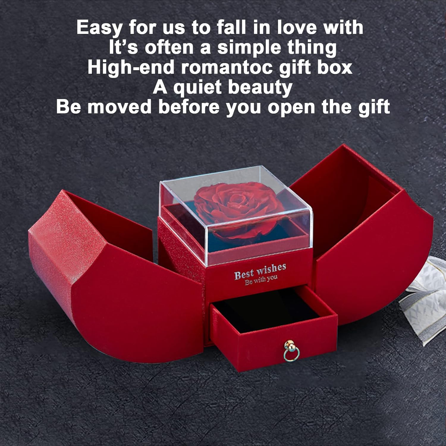 Longhzuo – Rosa eterna con cajón, ideal para regalar a su madre, mujer, novia o esposa en el día de San Valentín, día de la madre, cumpleaños,
